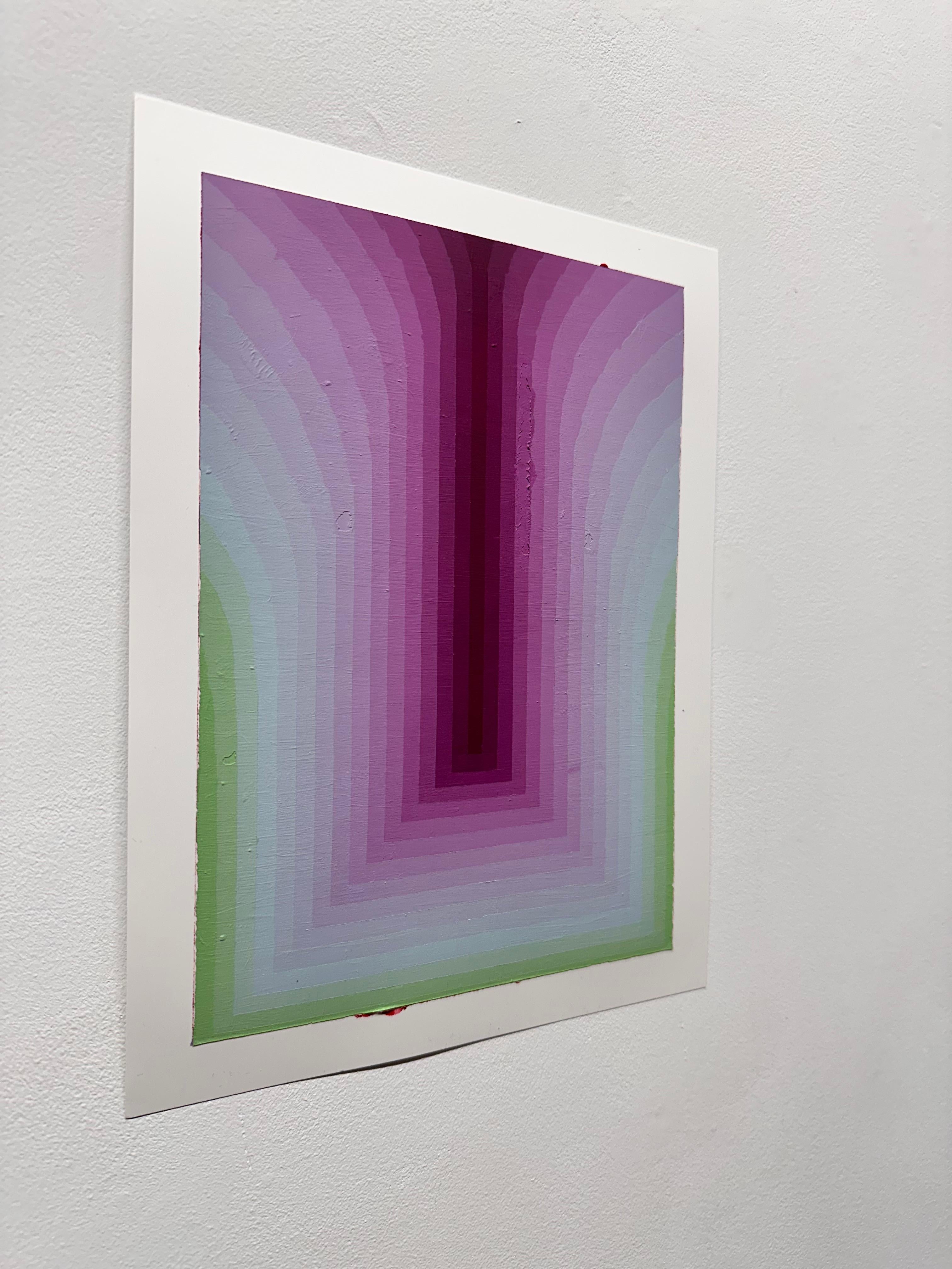 Étude pour As If Eight - Contemporary Abstract Purple Blue Green Stripes, 2024 - Gris Abstract Painting par Audrey Stone