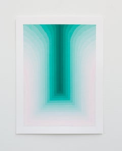 Studio per As If Five - Strisce astratte contemporanee di colore verde acqua blu, 2024
