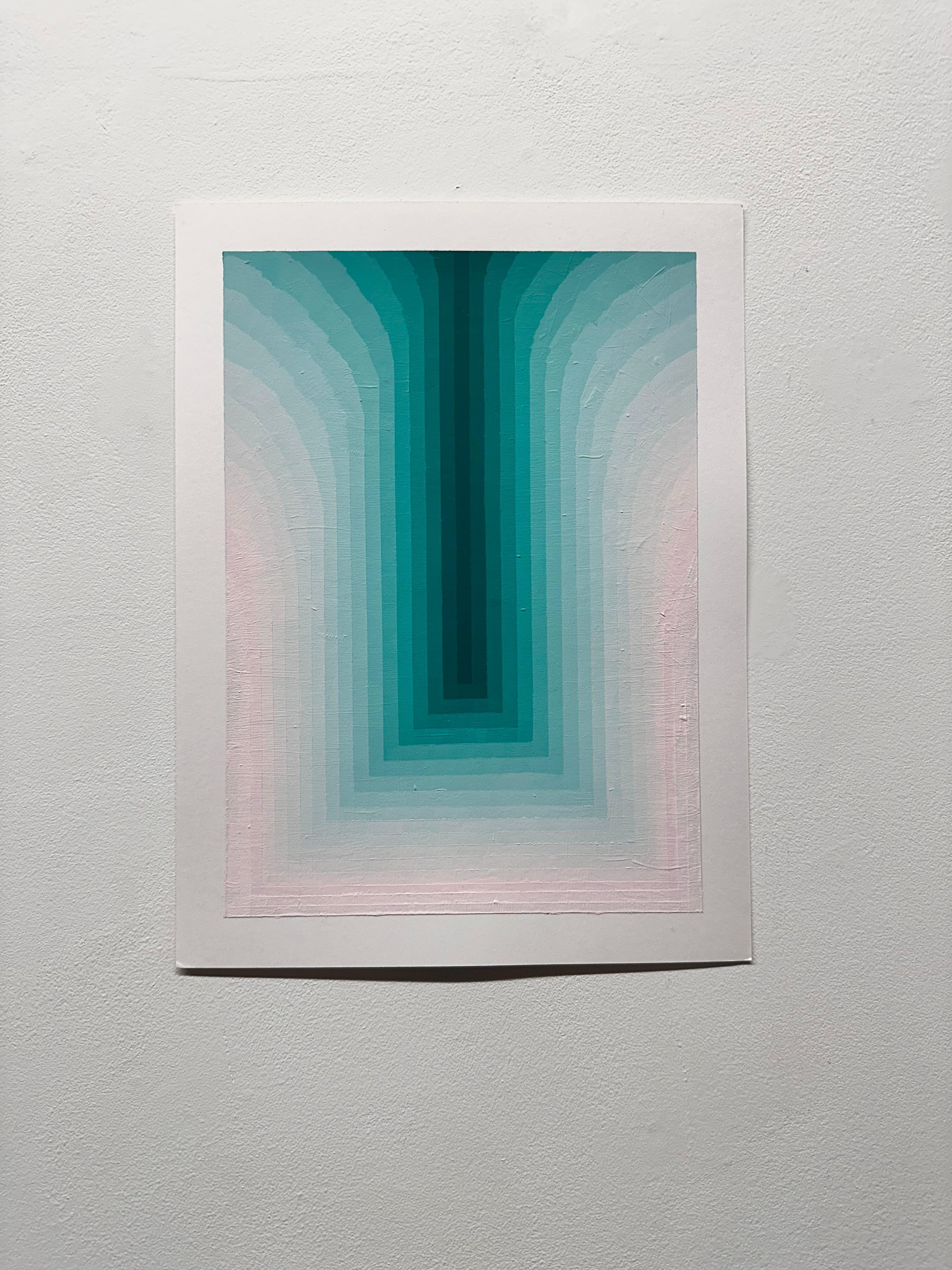 Studie für As If Five - Contemporary Abstract Teal Aqua Blue Stripes, 2024 (Zeitgenössisch), Painting, von Audrey Stone