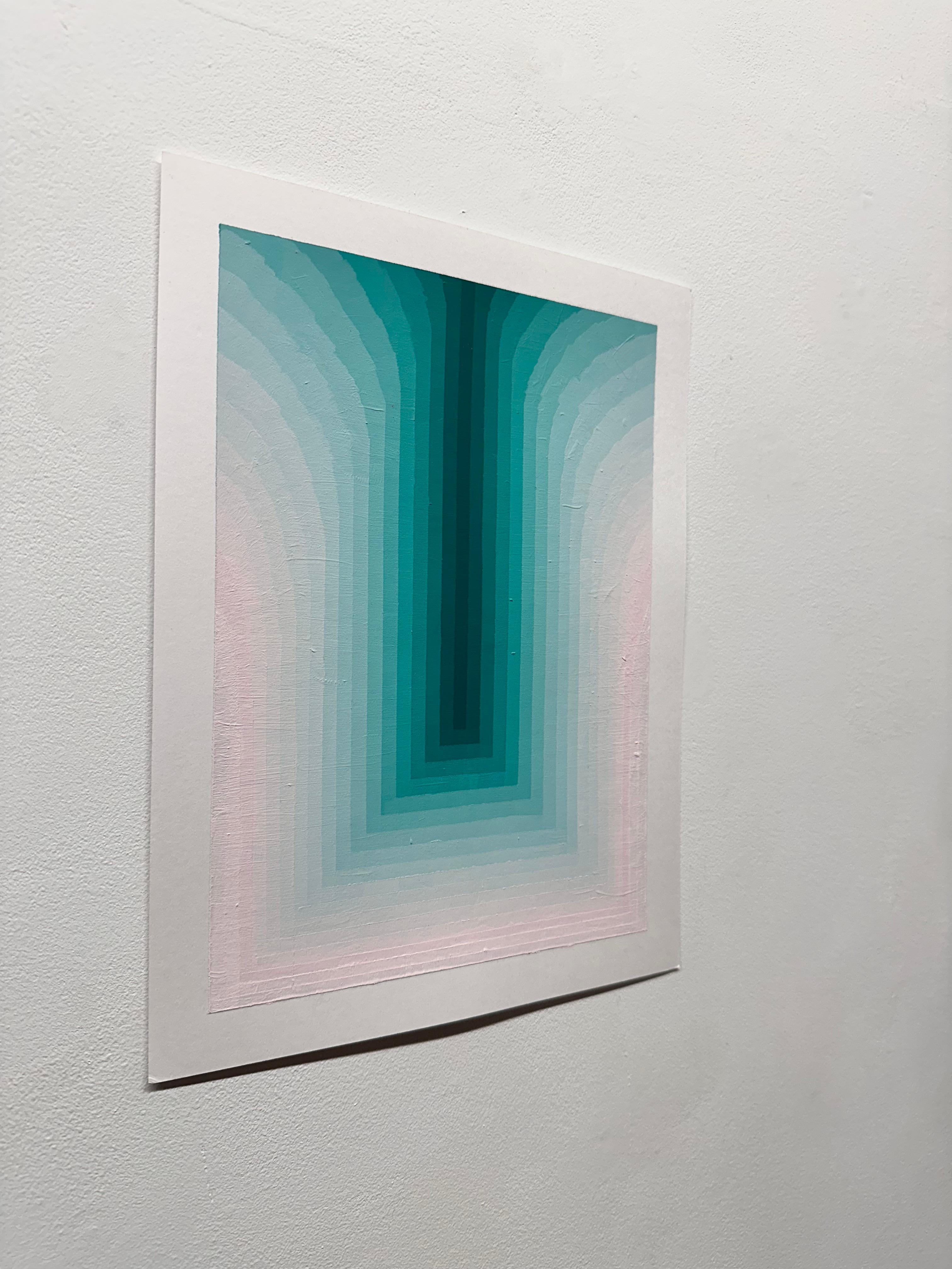 Studie für As If Five - Contemporary Abstract Teal Aqua Blue Stripes, 2024 (Blau), Abstract Painting, von Audrey Stone
