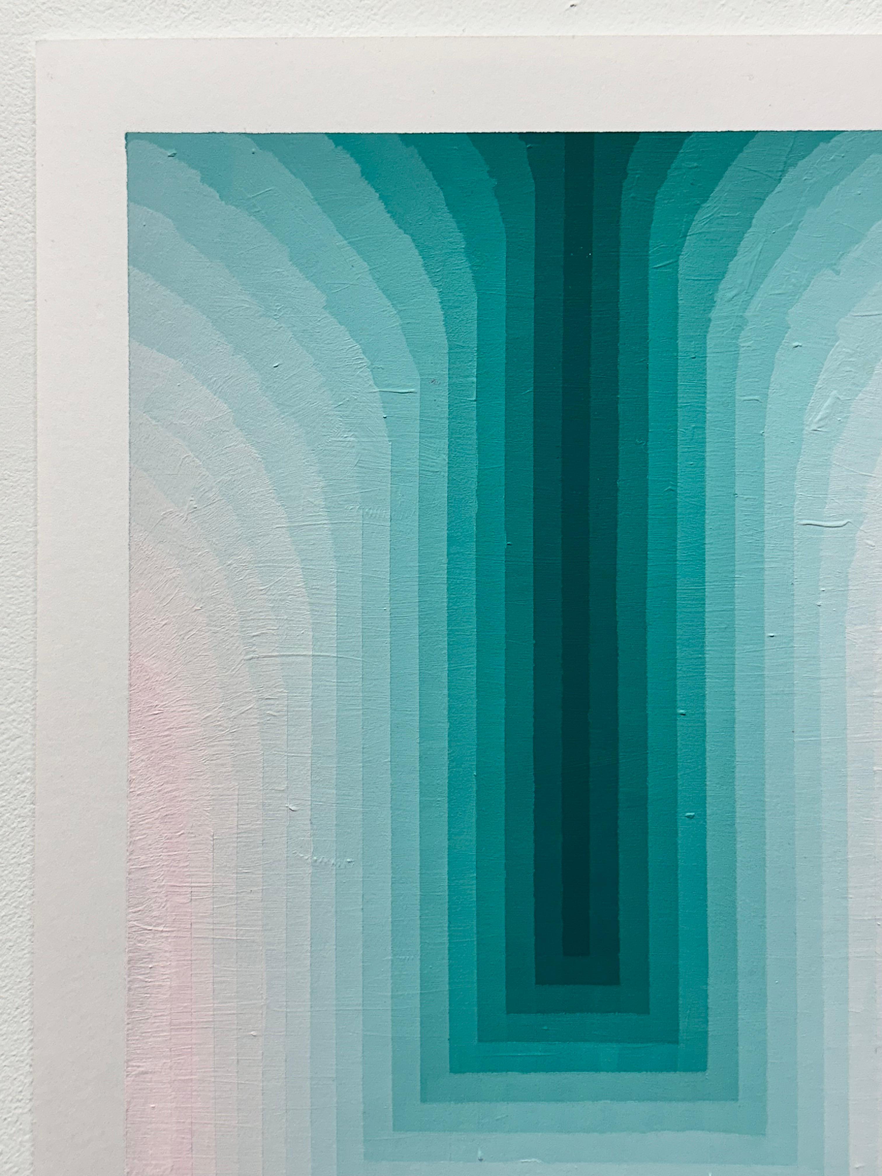 Studie für As If Five - Contemporary Abstract Teal Aqua Blue Stripes, 2024 im Angebot 1