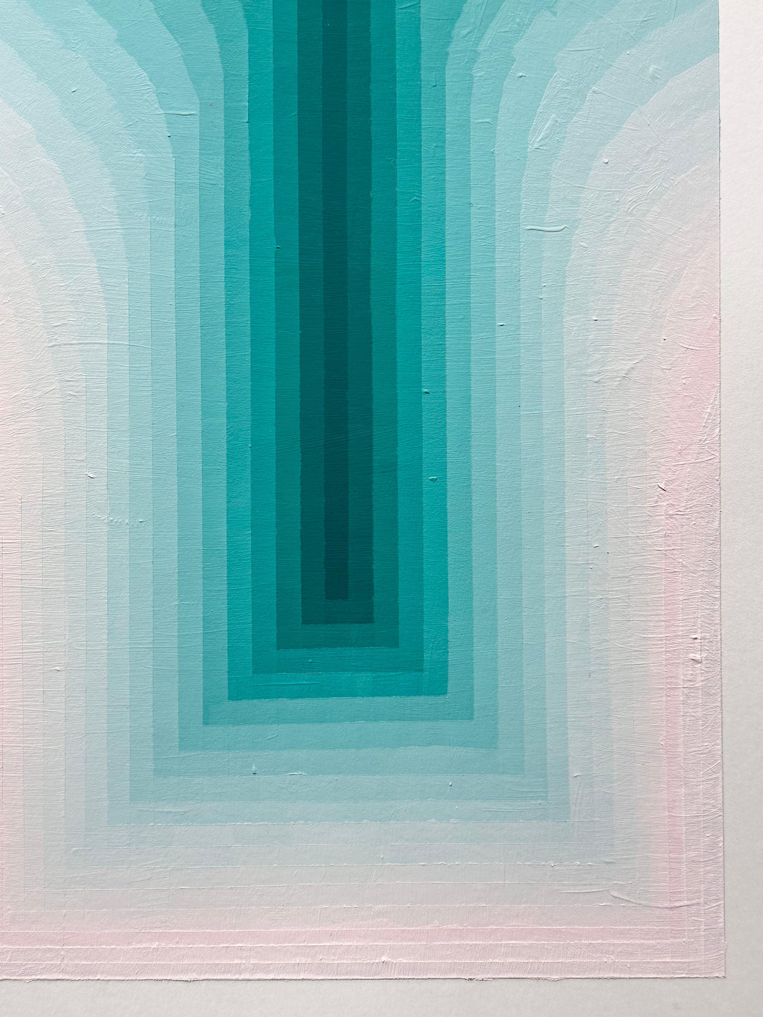 Studie für As If Five - Contemporary Abstract Teal Aqua Blue Stripes, 2024 im Angebot 2