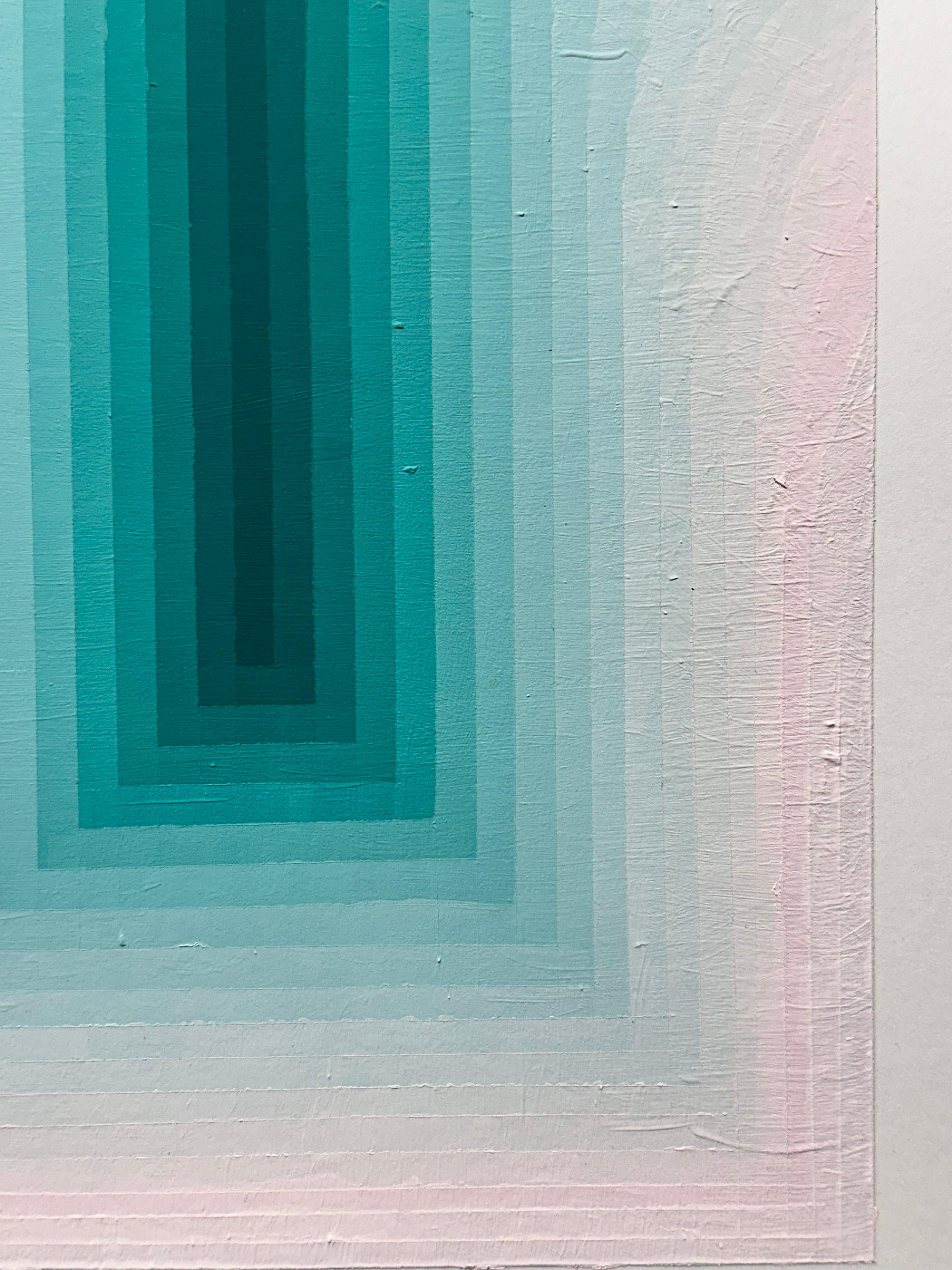 Studie für As If Five - Contemporary Abstract Teal Aqua Blue Stripes, 2024 im Angebot 3