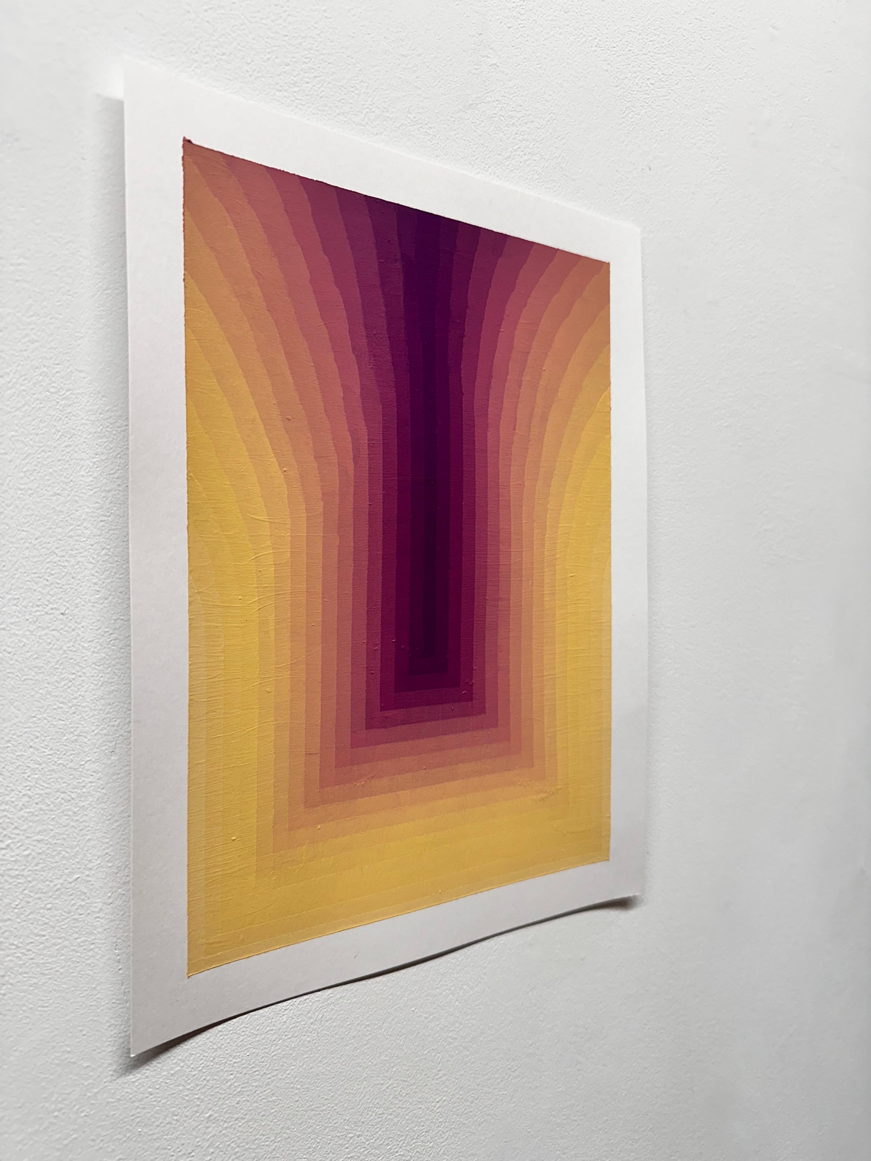 Estudio para Como si fueran dos - Pintura abstracta contemporánea Rayas amarillo púrpura, 2024 en venta 5