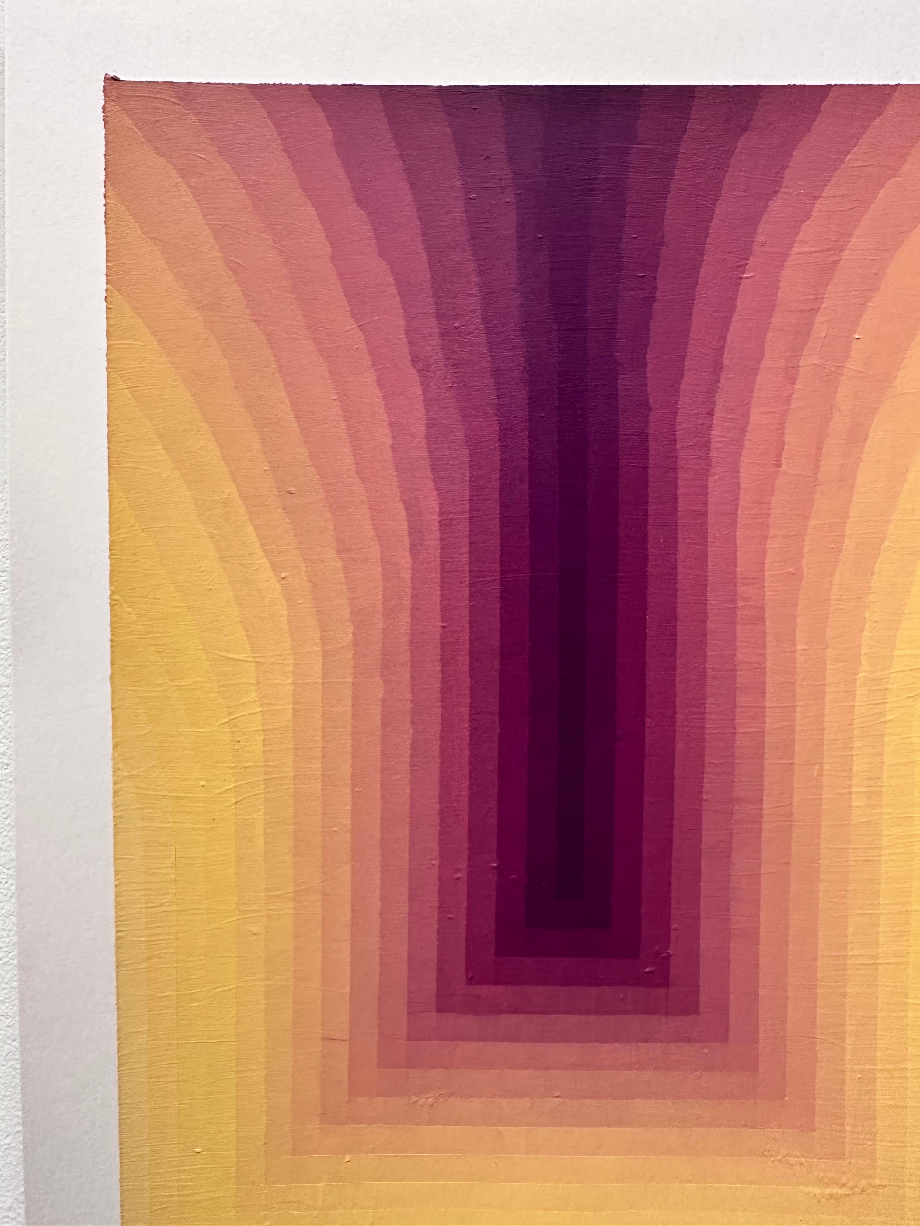 Estudio para Como si fueran dos - Pintura abstracta contemporánea Rayas amarillo púrpura, 2024 - Abstract Painting Beige de Audrey Stone