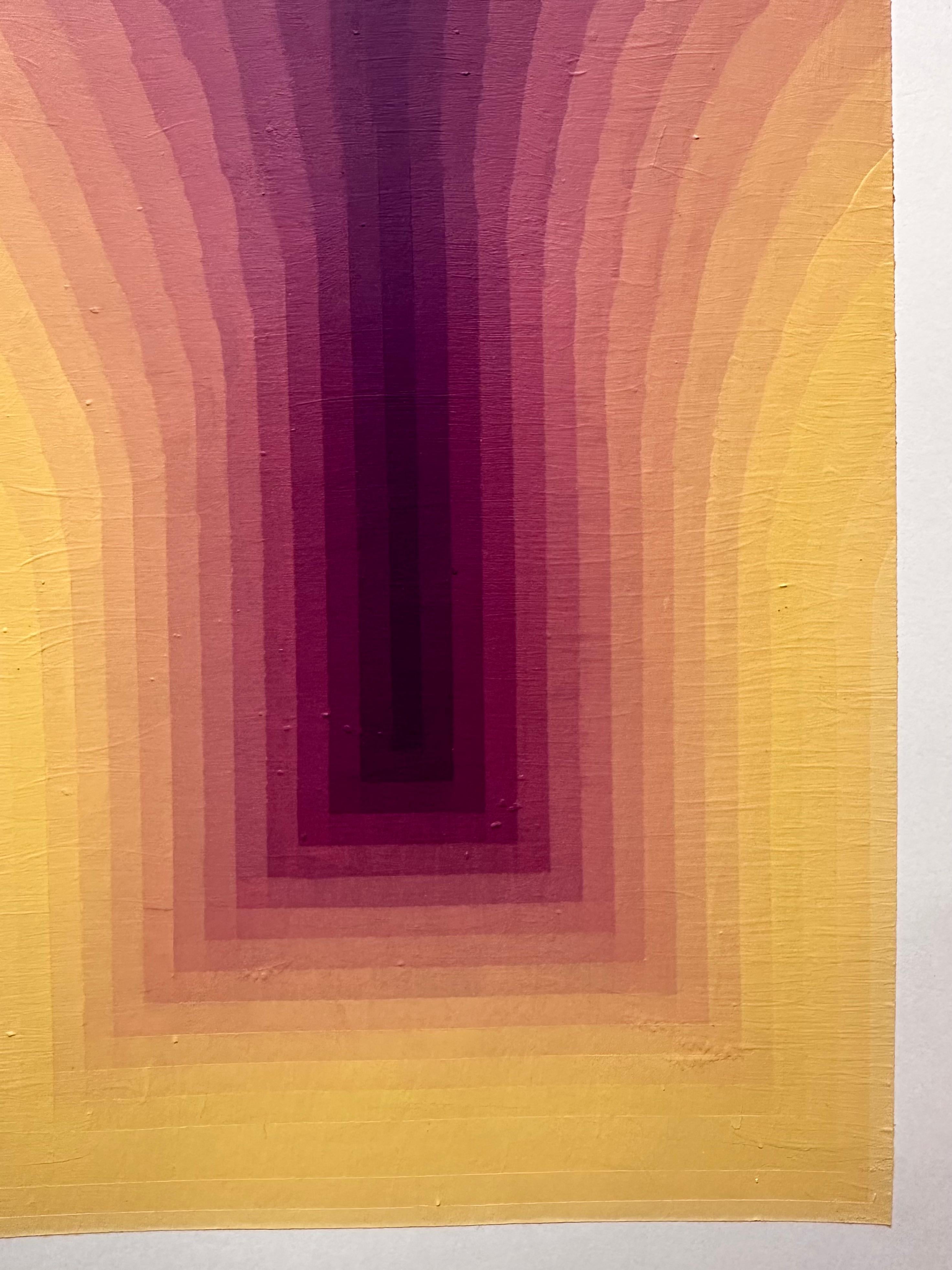 Estudio para Como si fueran dos - Pintura abstracta contemporánea Rayas amarillo púrpura, 2024 en venta 1