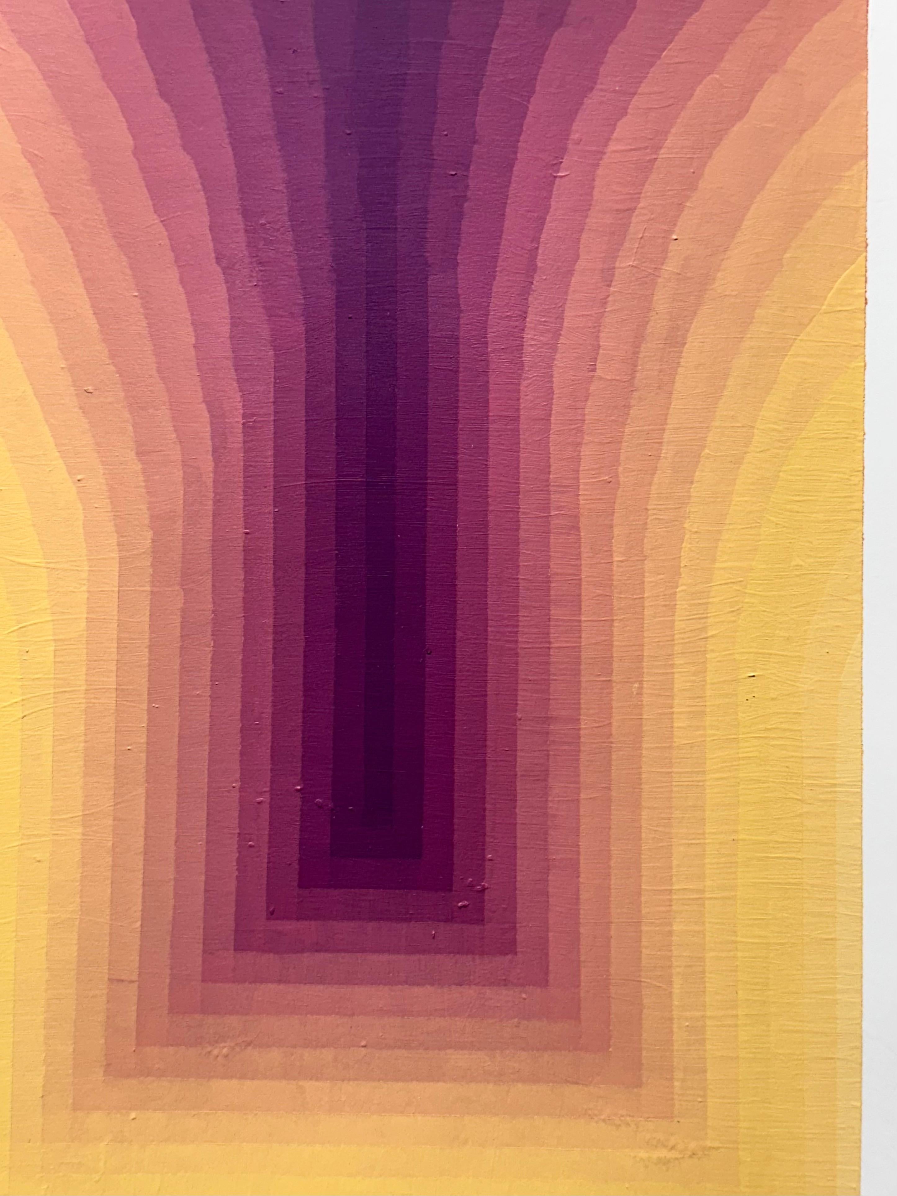 Estudio para Como si fueran dos - Pintura abstracta contemporánea Rayas amarillo púrpura, 2024 en venta 2