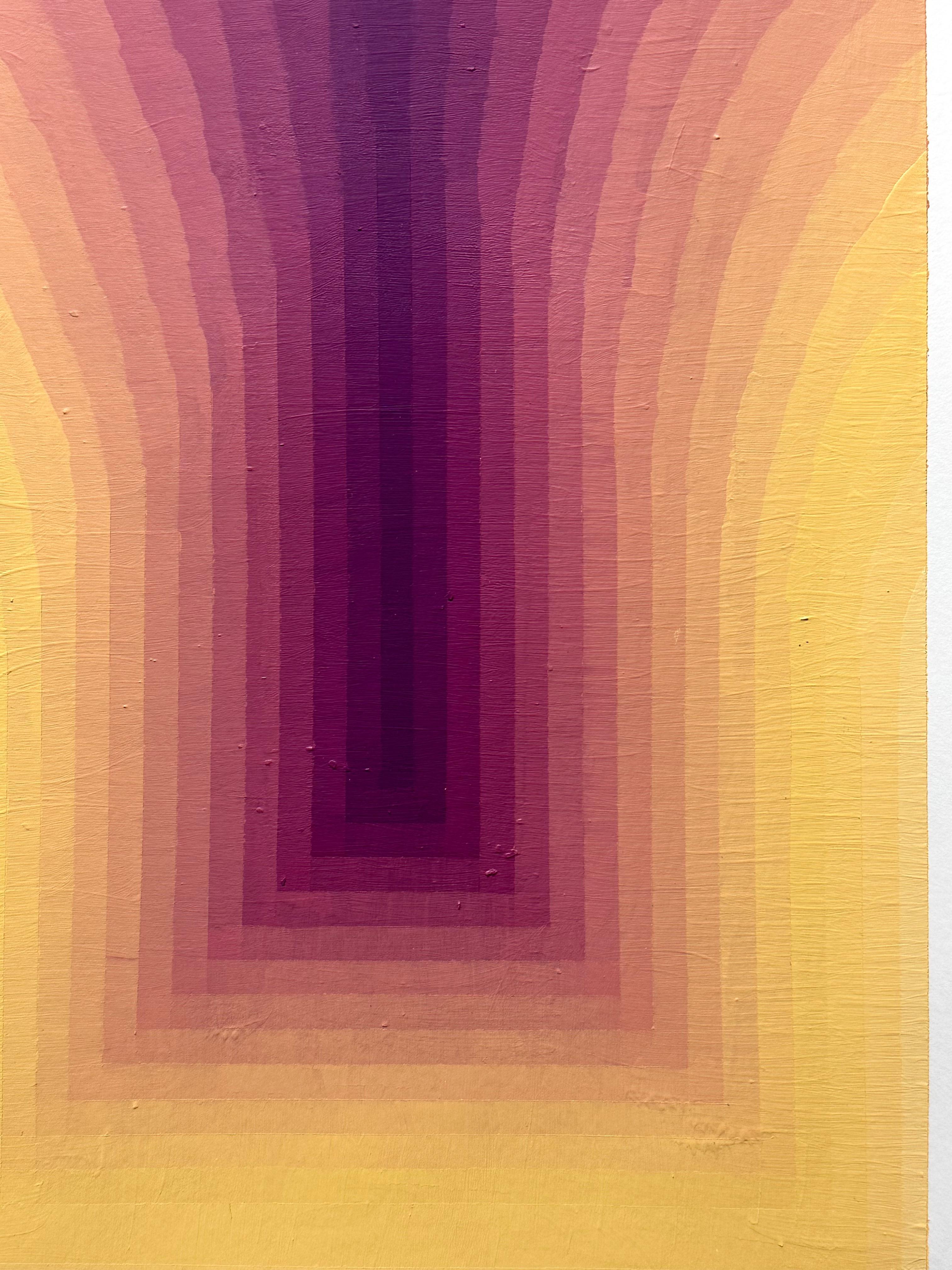 Estudio para Como si fueran dos - Pintura abstracta contemporánea Rayas amarillo púrpura, 2024 en venta 3