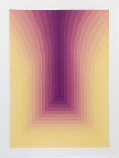 Studio per As If Two - Pittura astratta contemporanea a strisce giallo-viola, 2024