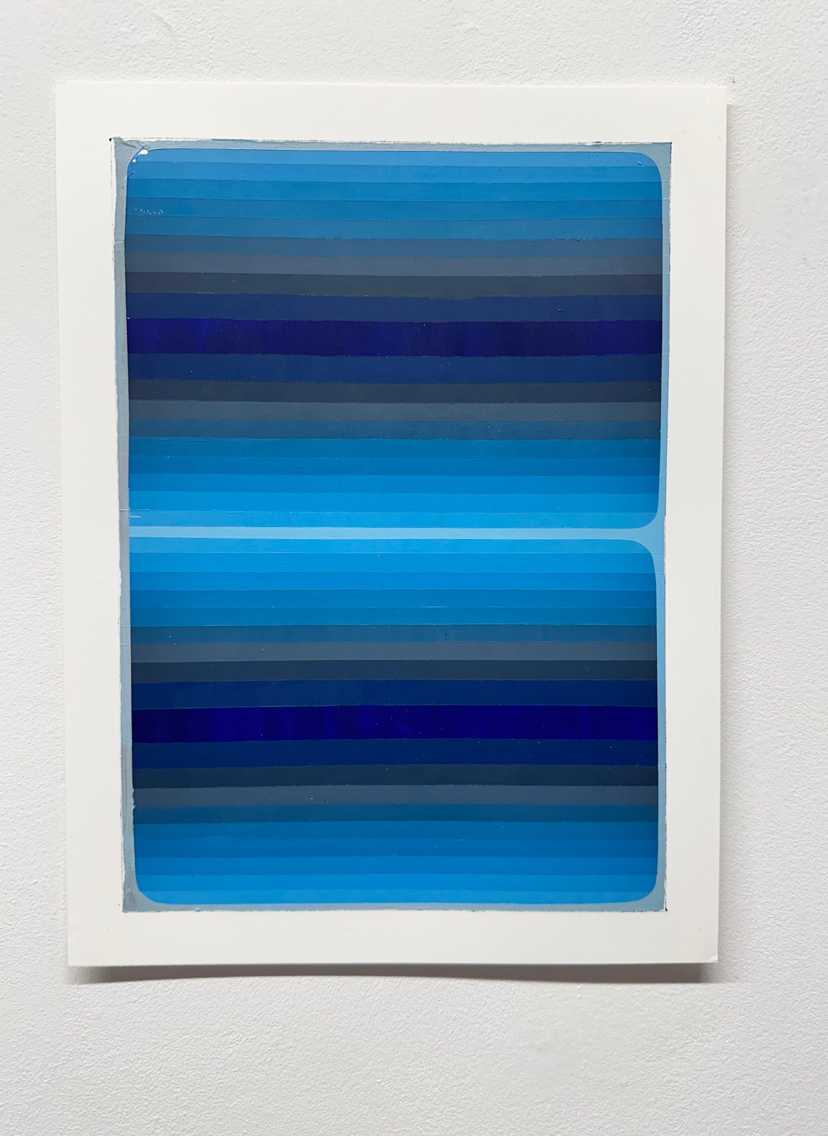 Étude pour Au bord de l'eau - peinture abstraite contemporaine Rayures bleues dégradées, 2019. - Painting de Audrey Stone
