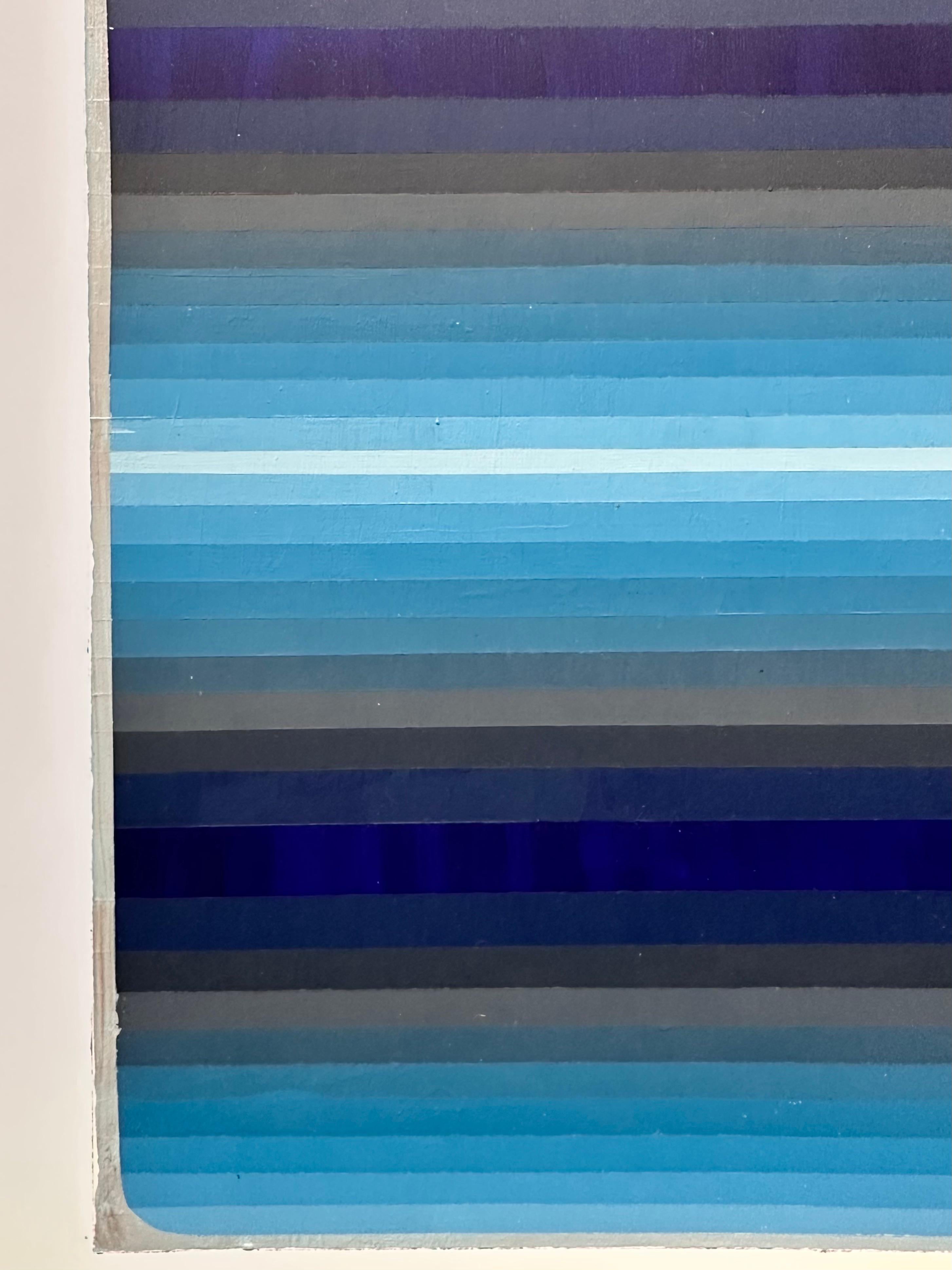 Étude pour Au bord de l'eau - peinture abstraite contemporaine Rayures bleues dégradées, 2019. - Bleu Abstract Painting par Audrey Stone