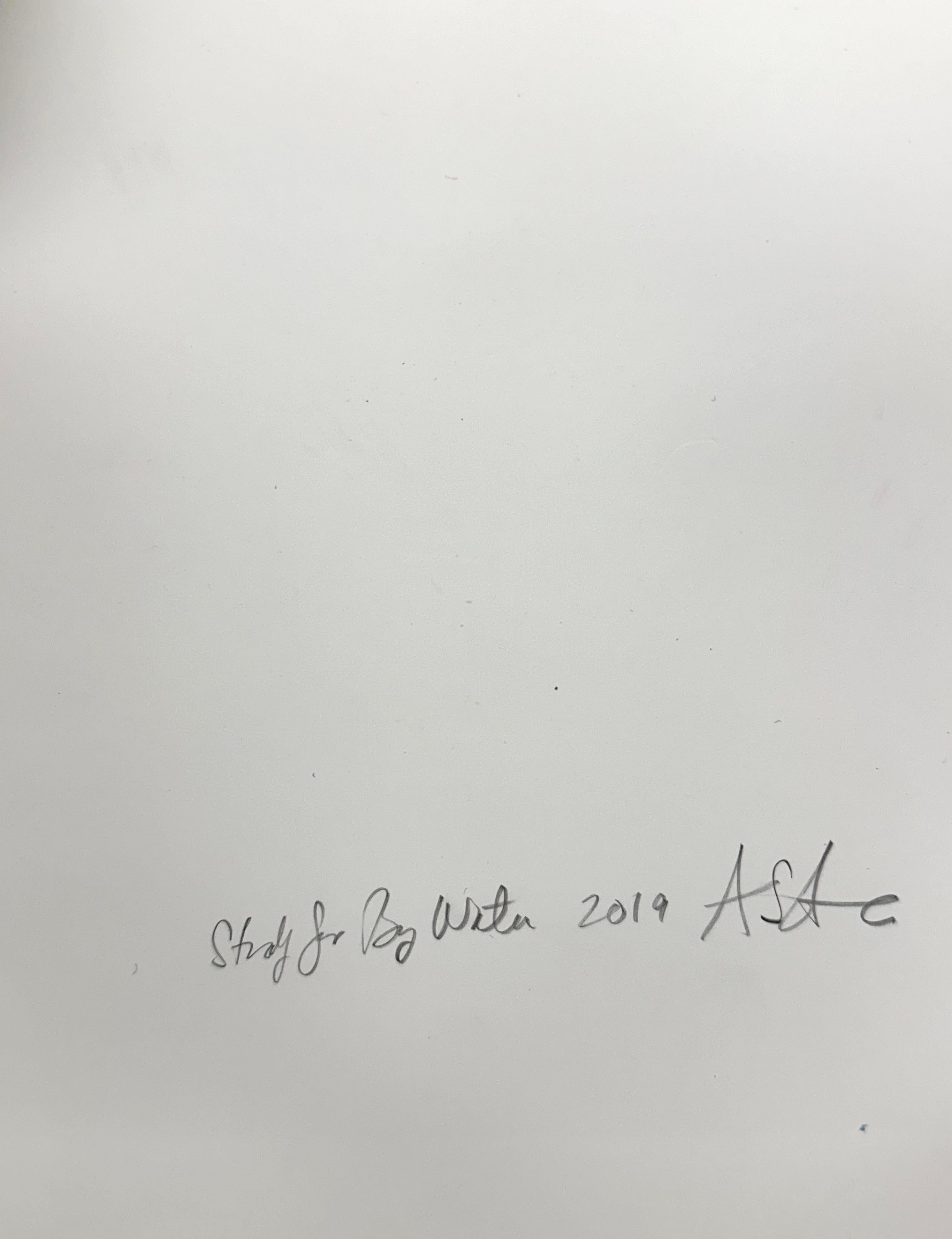 Étude pour Au bord de l'eau - peinture abstraite contemporaine Rayures bleues dégradées, 2019. en vente 1