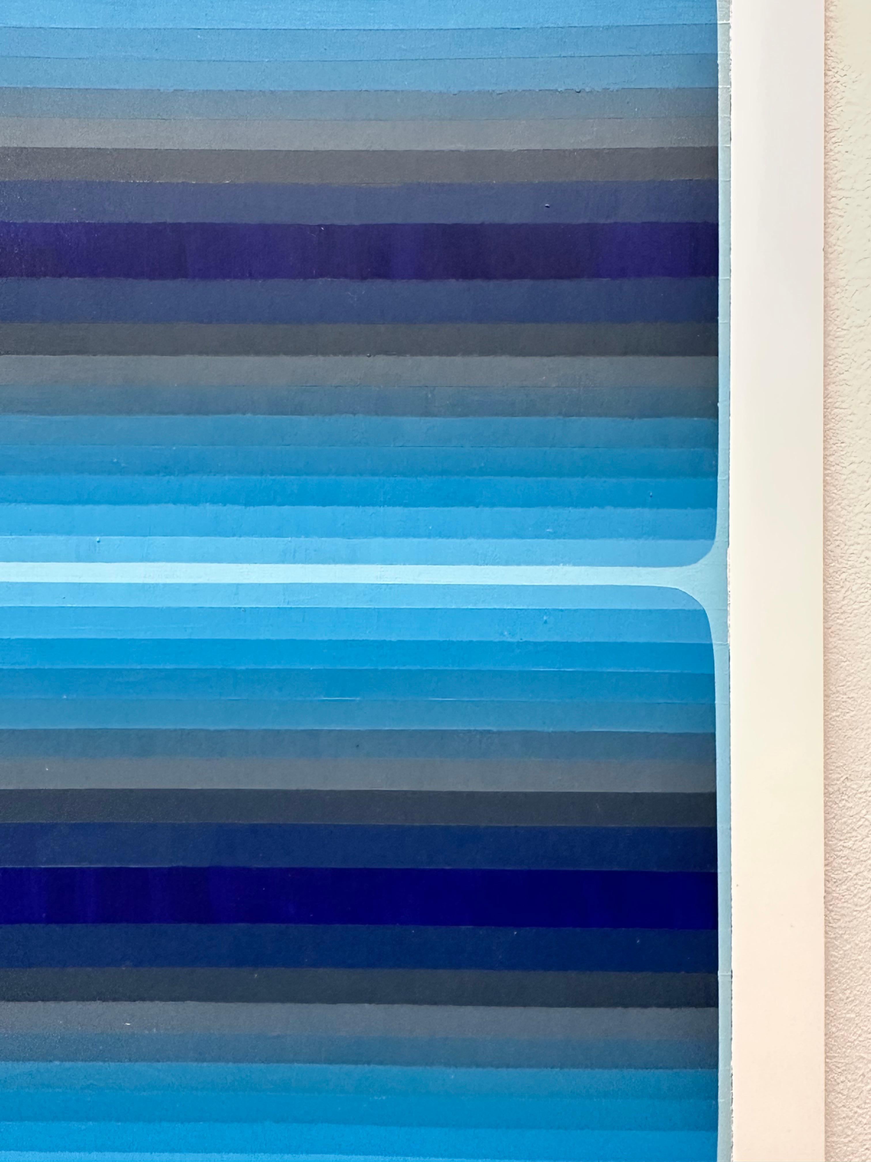 Étude pour Au bord de l'eau - peinture abstraite contemporaine Rayures bleues dégradées, 2019. en vente 2