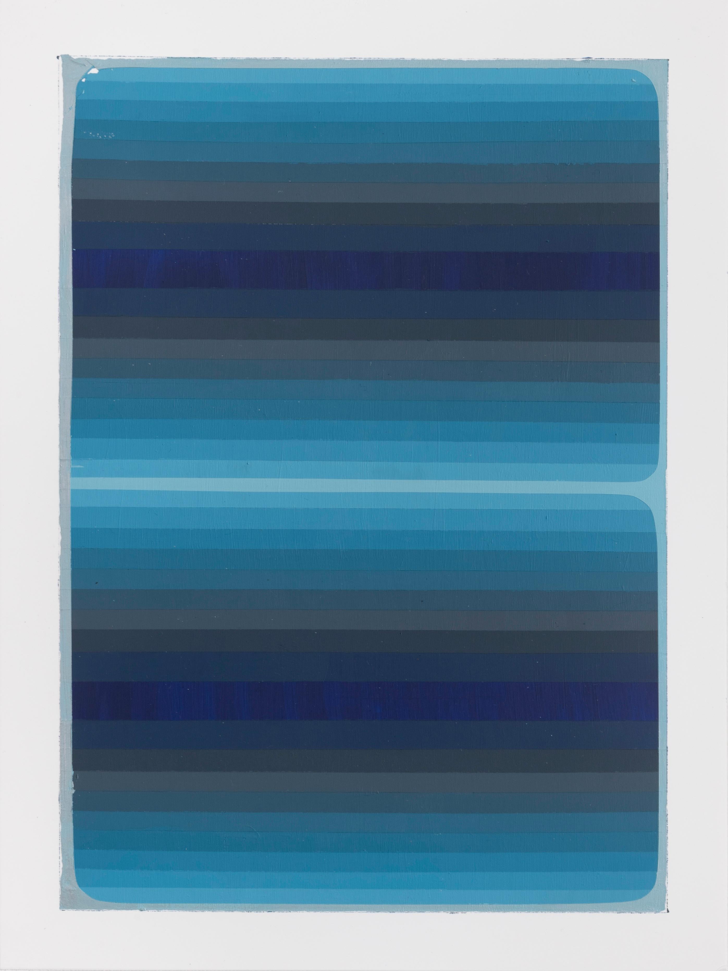 Abstract Painting Audrey Stone - Étude pour Au bord de l'eau - peinture abstraite contemporaine Rayures bleues dégradées, 2019.