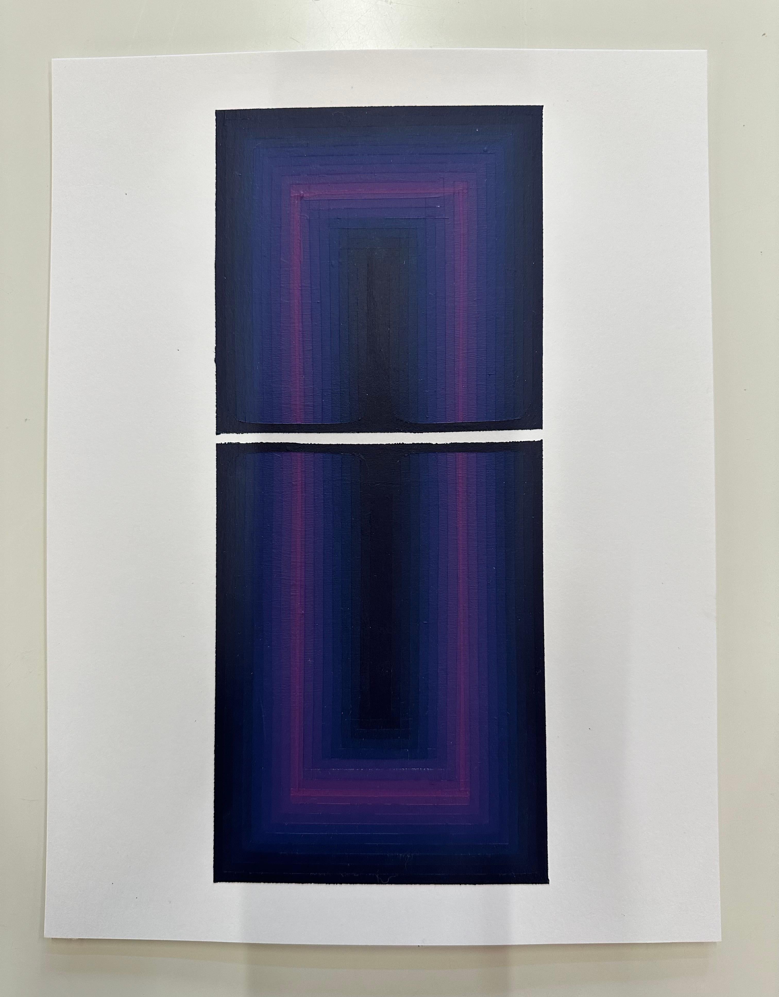 Study for Long Shadow - Abstract Acrylic Painting Gradient Purple Stripes, 2024 - Gray Abstract Painting by Audrey Stone