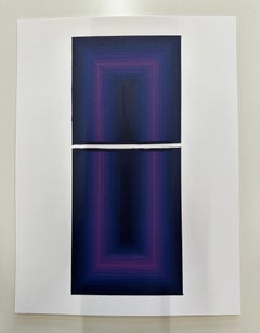 Study for Long Shadow - Abstraktes Acrylgemälde mit violetten Streifen in Farbveränderung, 2024