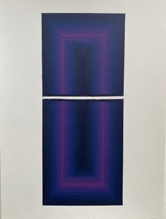 Study for Long Shadow - Abstraktes Acrylgemälde mit violetten Streifen in Farbveränderung, 2024