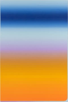 Switch Hold, Orange, Pink, Cobalt Blue Vertical Abstract Painting with Stripes