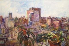 New York Terrace Cityscape : artwork in the genre of narrative realism