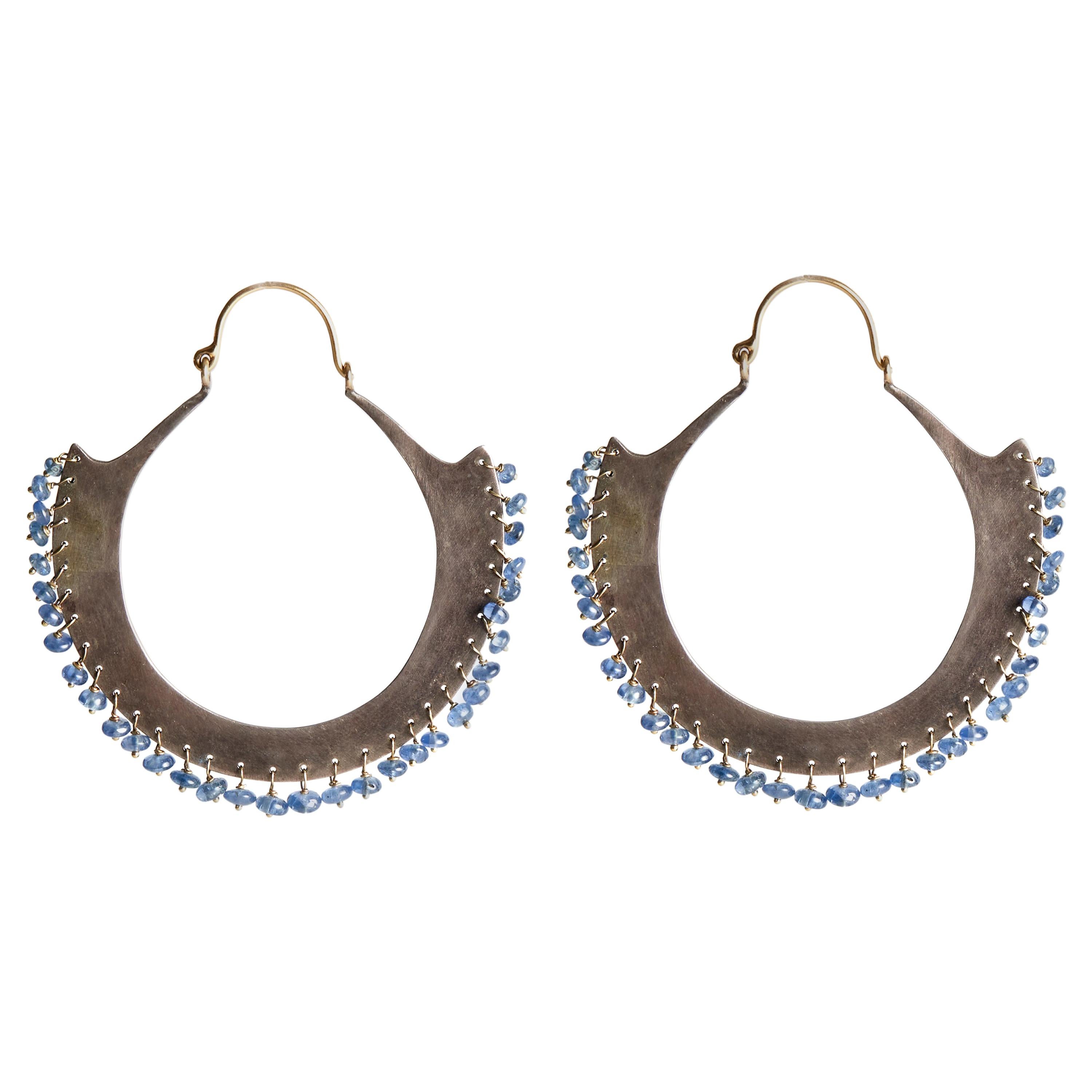 Audrey Werner, 18-Karat Sterling Silver and Sapphire Hoop Earrings, US, 2008 For Sale