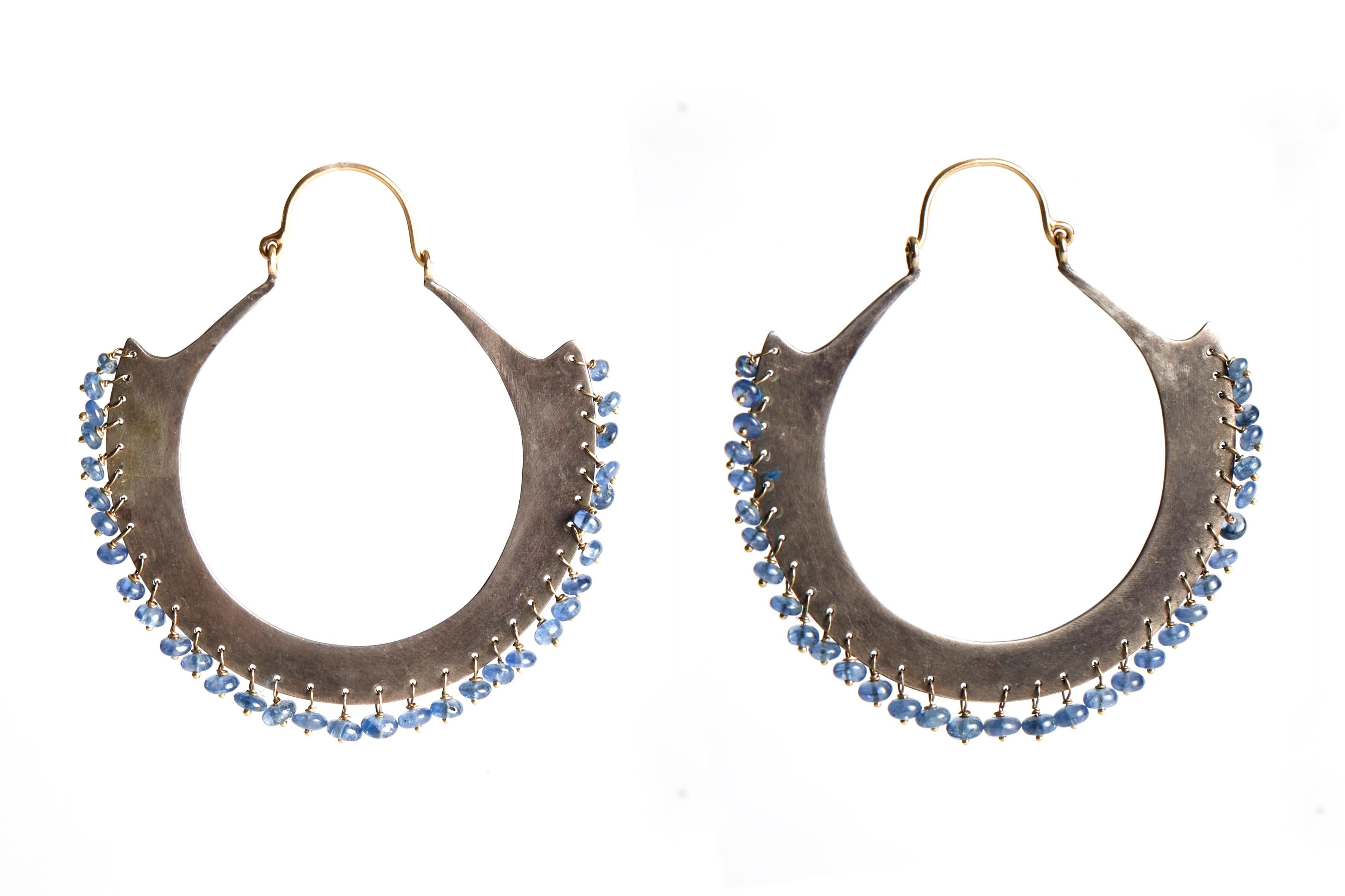 Audrey Werner, 18-Karat Sterling Silver and Sapphire Hoop Earrings, US, 2008 In Excellent Condition For Sale In New York, NY