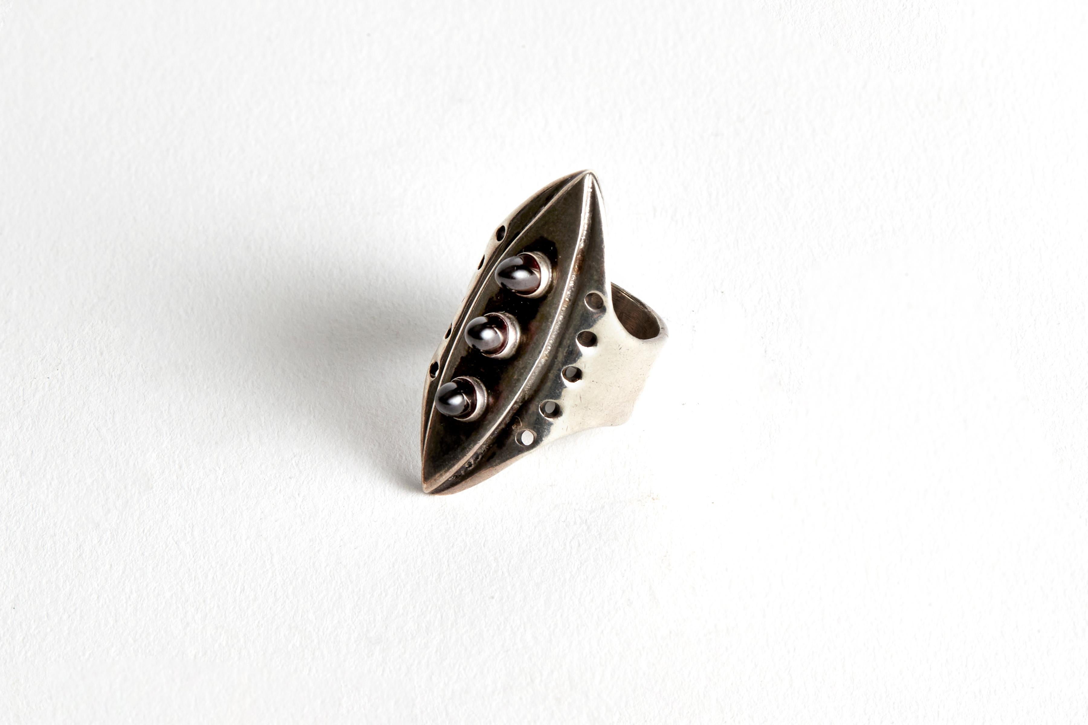 American Audrey Werner, Garnet and Sterling Silver, Gothic Ring, United States, 1994 For Sale