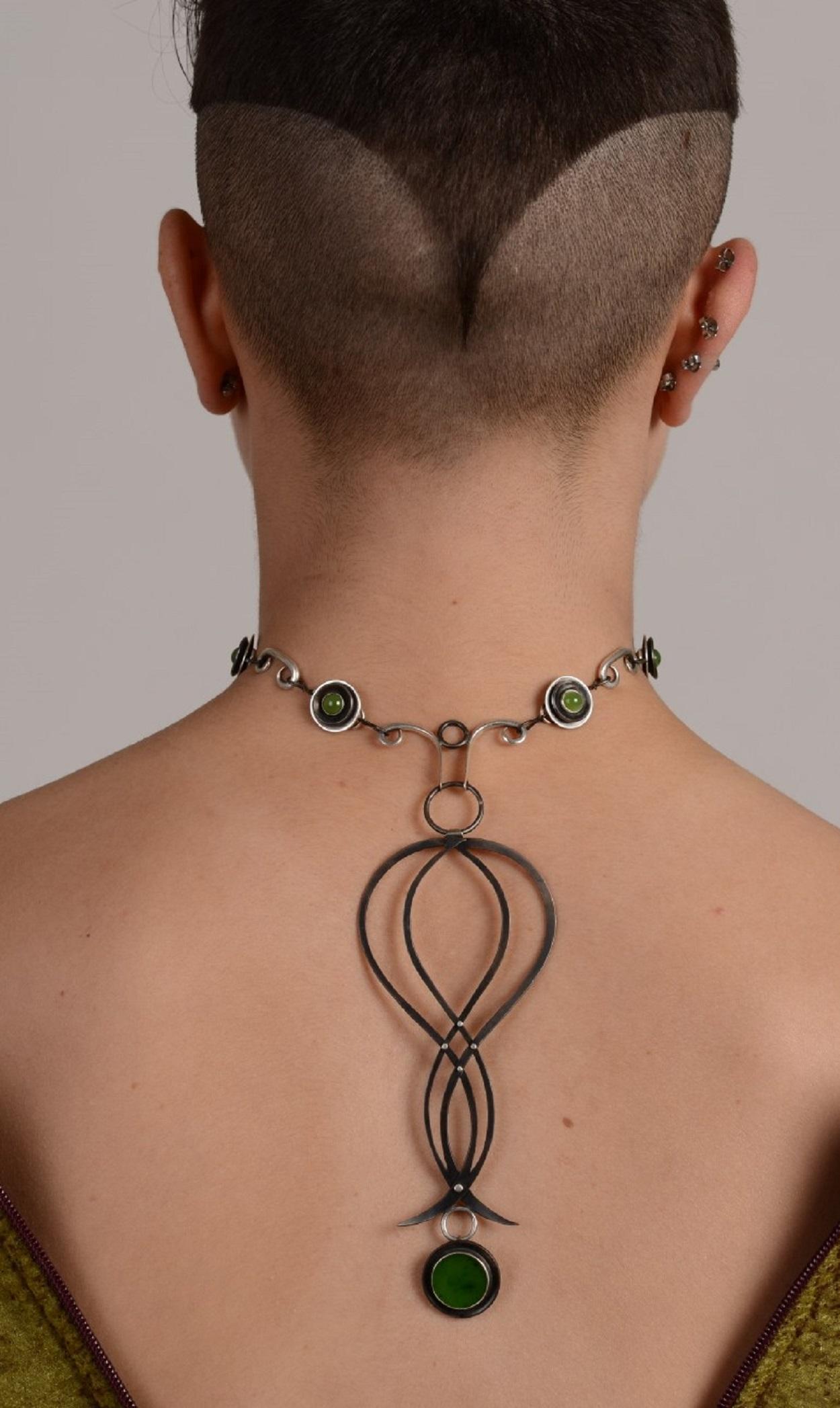 Audrey Werner, Iron, Sterling Silver & Jade Heart Necklace, United States, 2016 In Excellent Condition For Sale In New York, NY