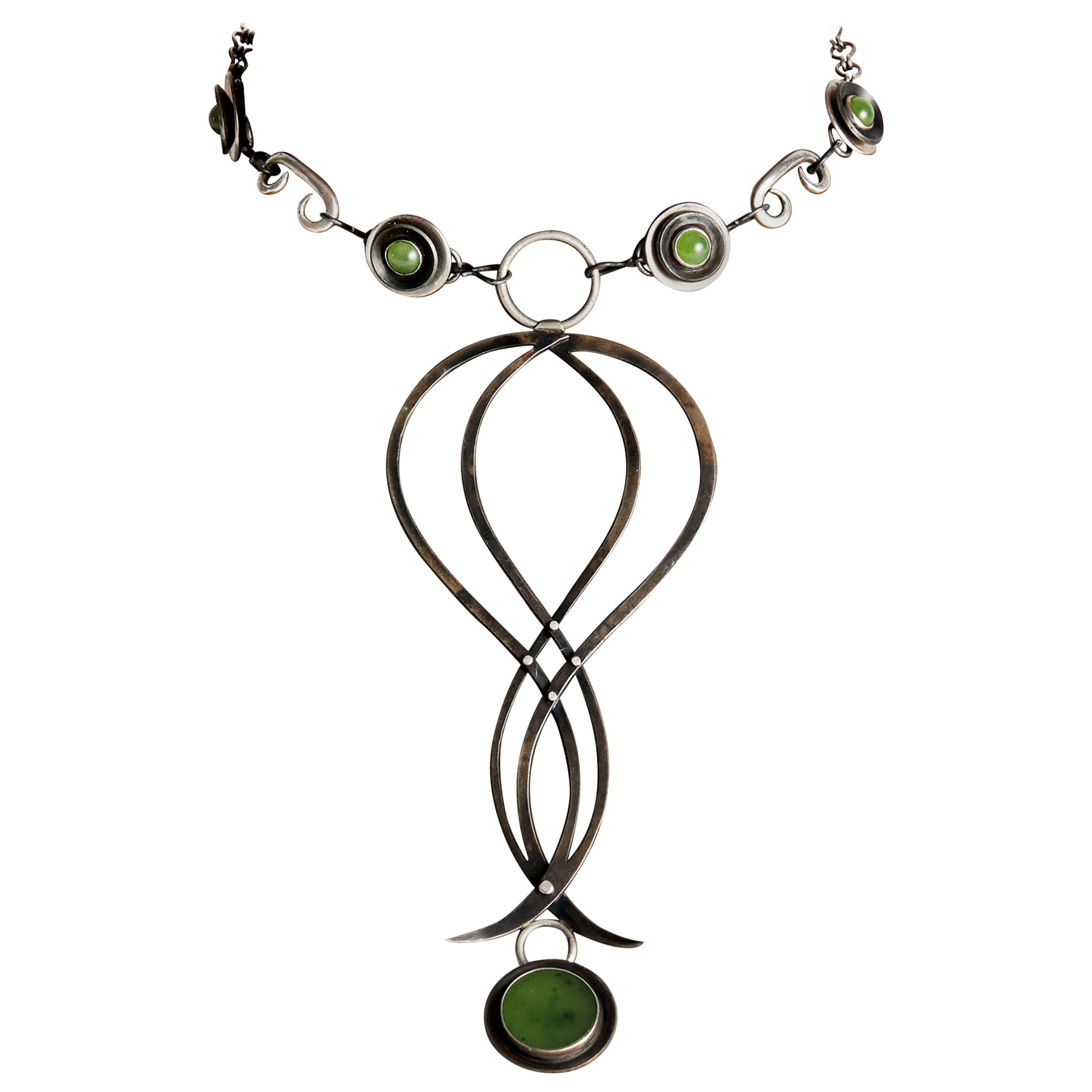 Audrey Werner, Iron, Sterling Silver & Jade Heart Necklace, United States, 2016 For Sale