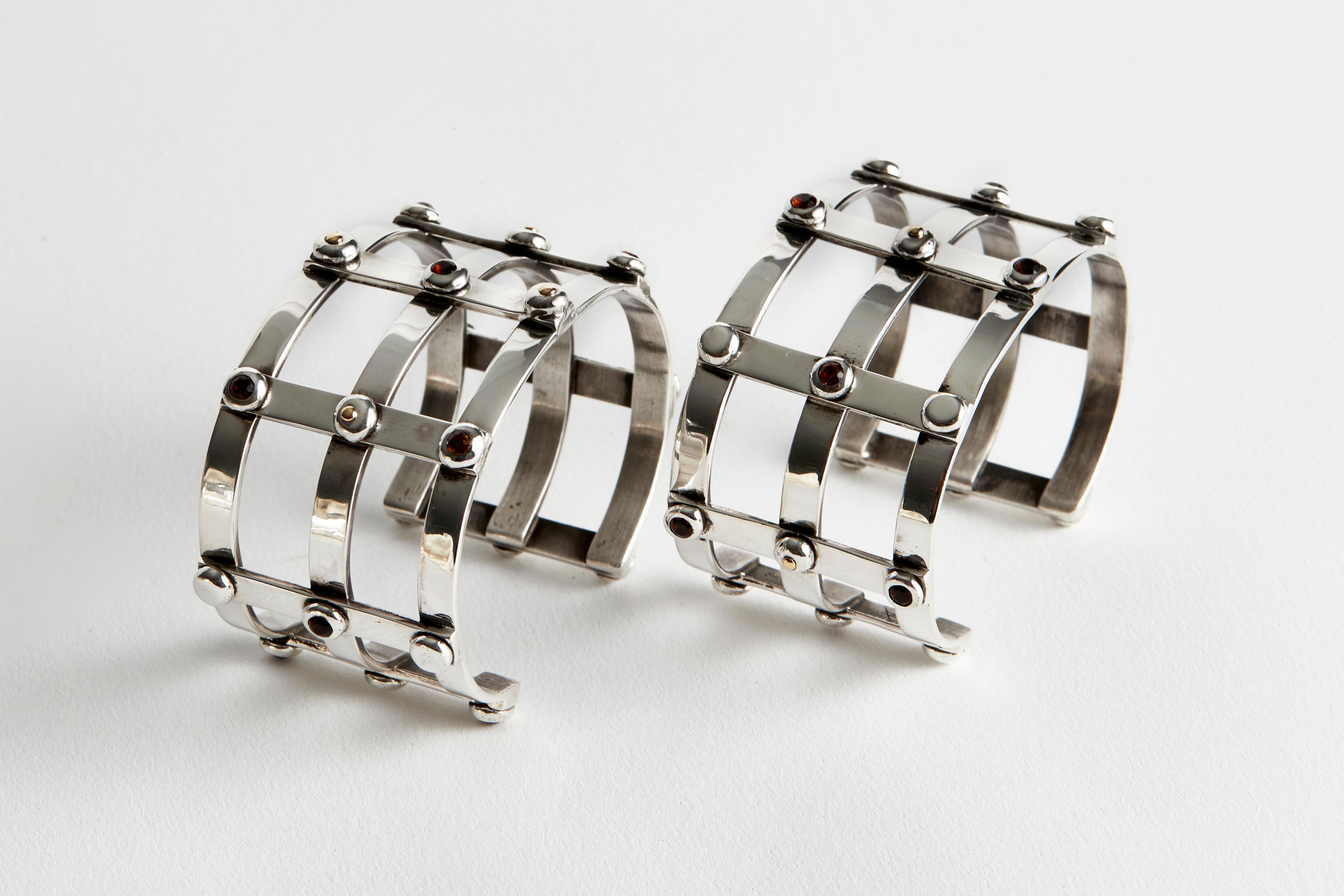 Plated Audrey Werner, Pair of Sterling Silver & Madiera Citrine Cage Cuffs, US, 2001 For Sale