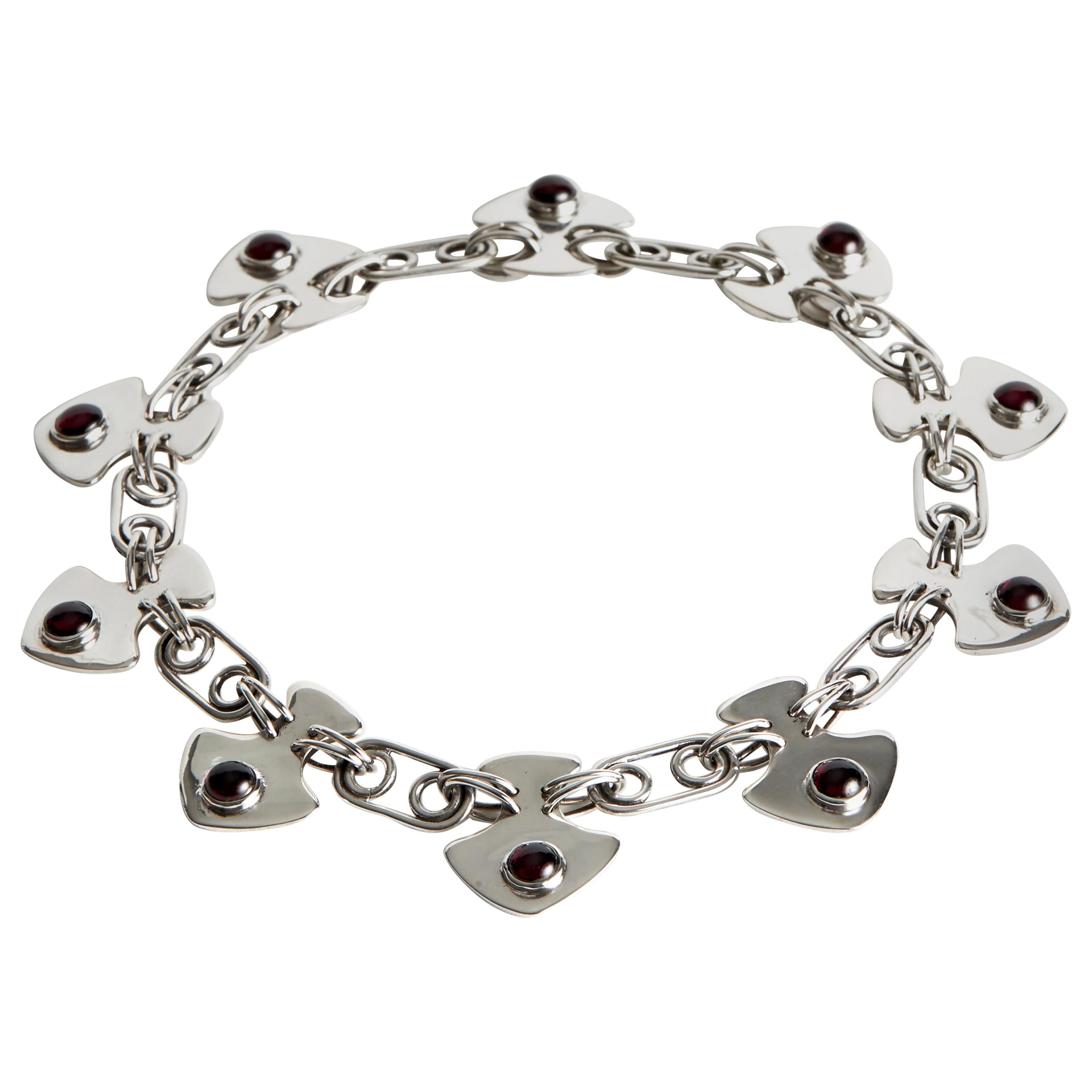 Audrey Werner, Pre-Raphaelite Sterling Silver and Garnet Necklace, US, 1994