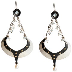 Audrey Werner, Pendientes cesta de plata, aguamarina y perla, EE.UU., 2017