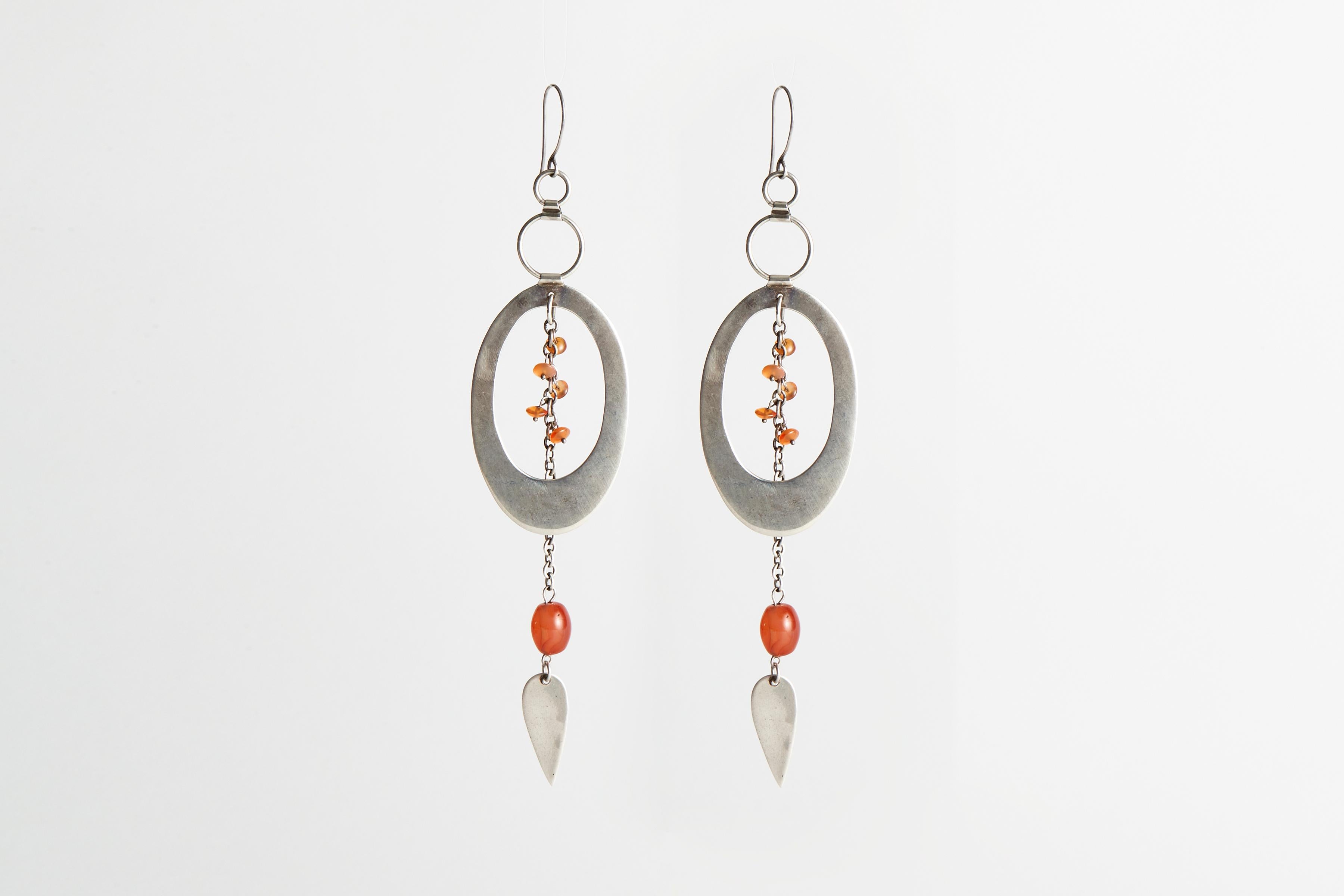American Audrey Werner, Sterling Silver and Carnelian Hoop Earrings, United States, 2017 For Sale