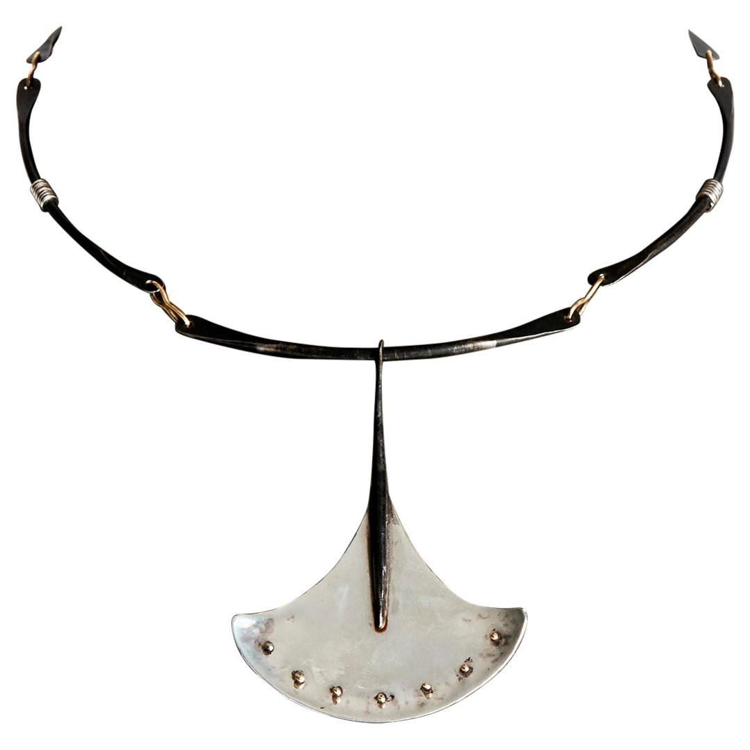 Audrey Werner, Sterling Silver and Iron Gingko Necklace, United States, 1997 For Sale