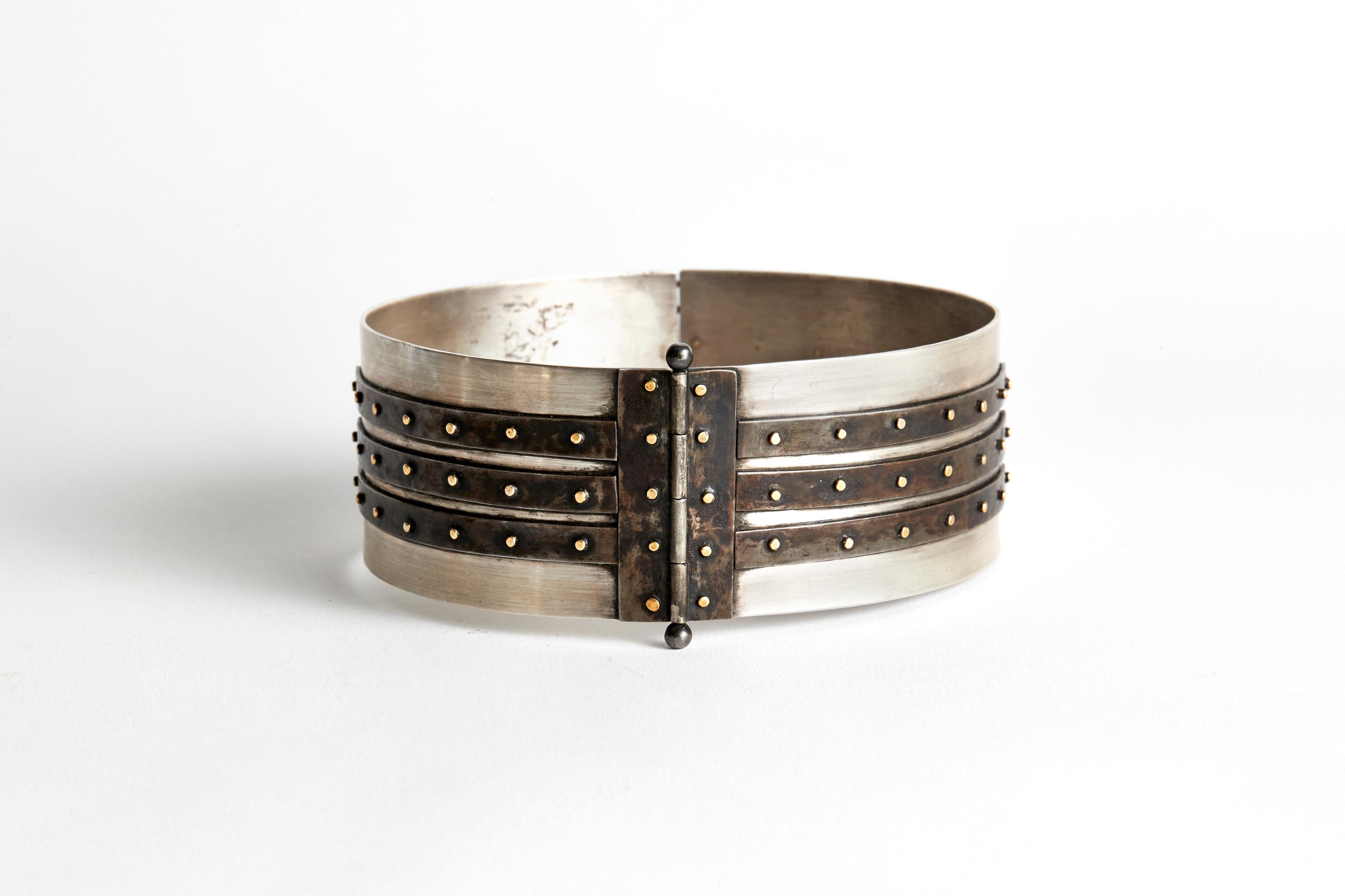 Audrey Werner, Sterling Silver and Sterling Iron Hinged Cabinet Collar, US, 1999 In Excellent Condition For Sale In New York, NY