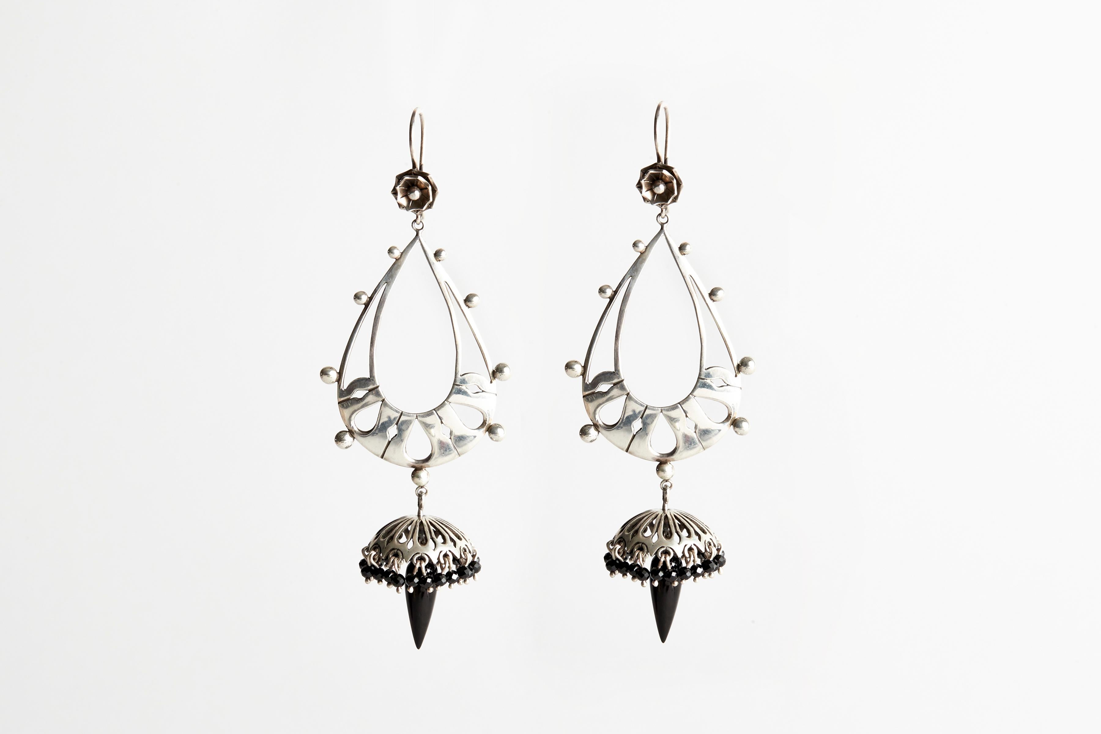 Audrey Werner, Sterling Silver and Whitby Jet Georgian Fringe Earrings, US, 2020 In Excellent Condition For Sale In New York, NY