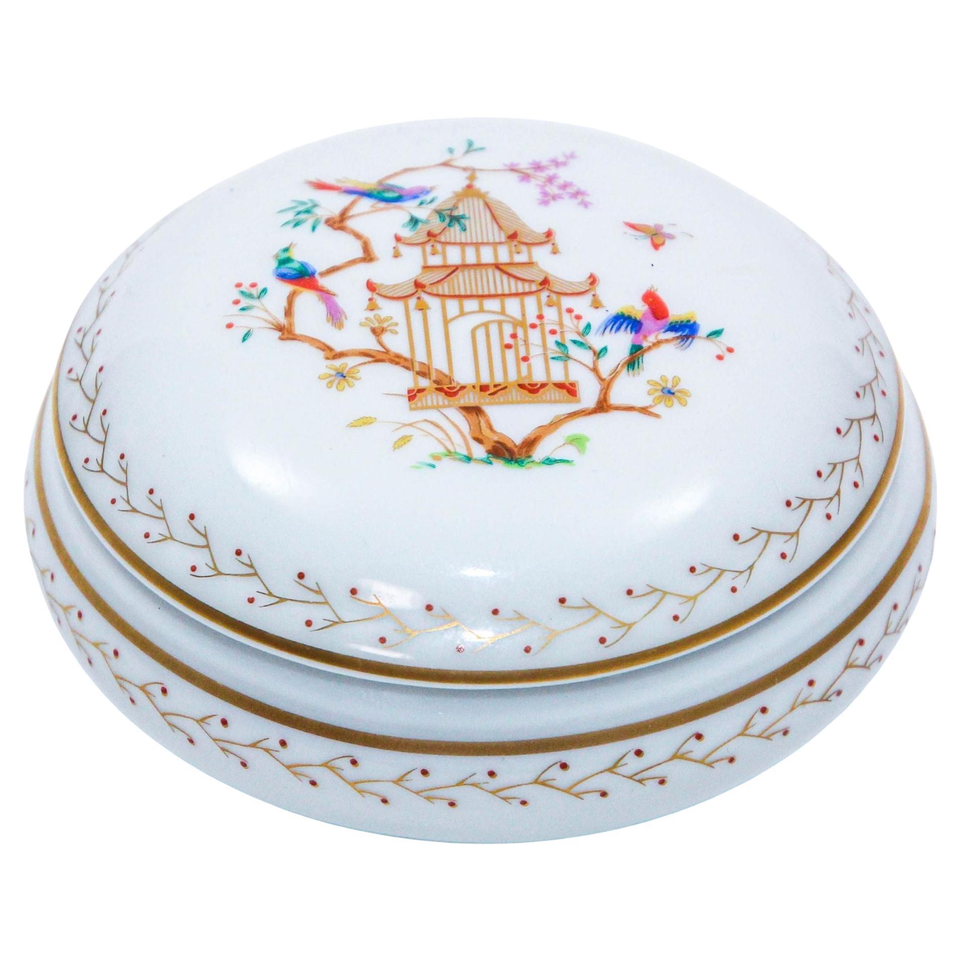 Audubon by TIFFANY & Co Limoges Porcelain Vanity Trinket Box Chinoiserie Decor For Sale
