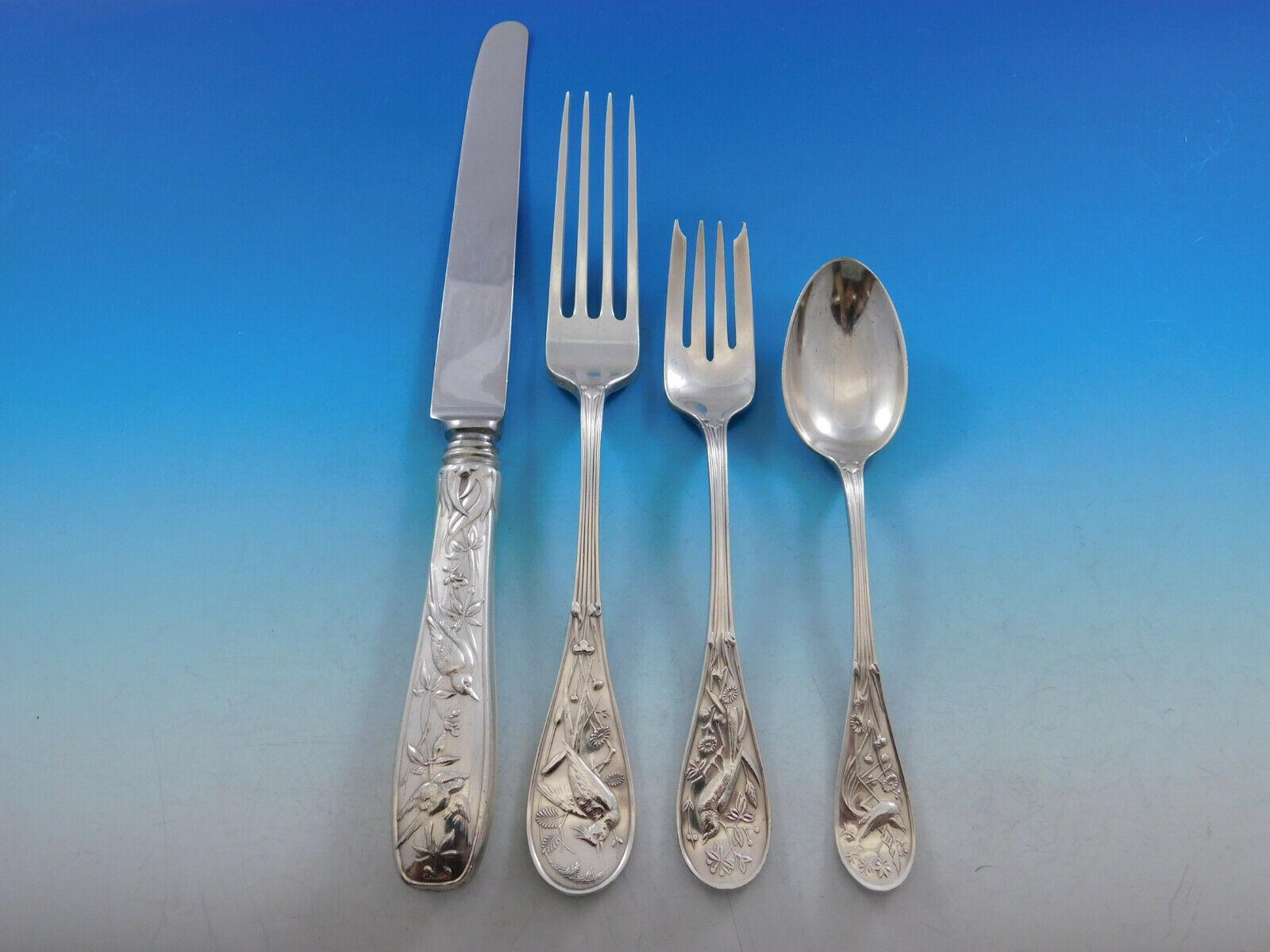 Audubon by Tiffany & Co Sterling Silver Flatware Set Dinner Service Birds 40 Pcs In Excellent Condition In Big Bend, WI