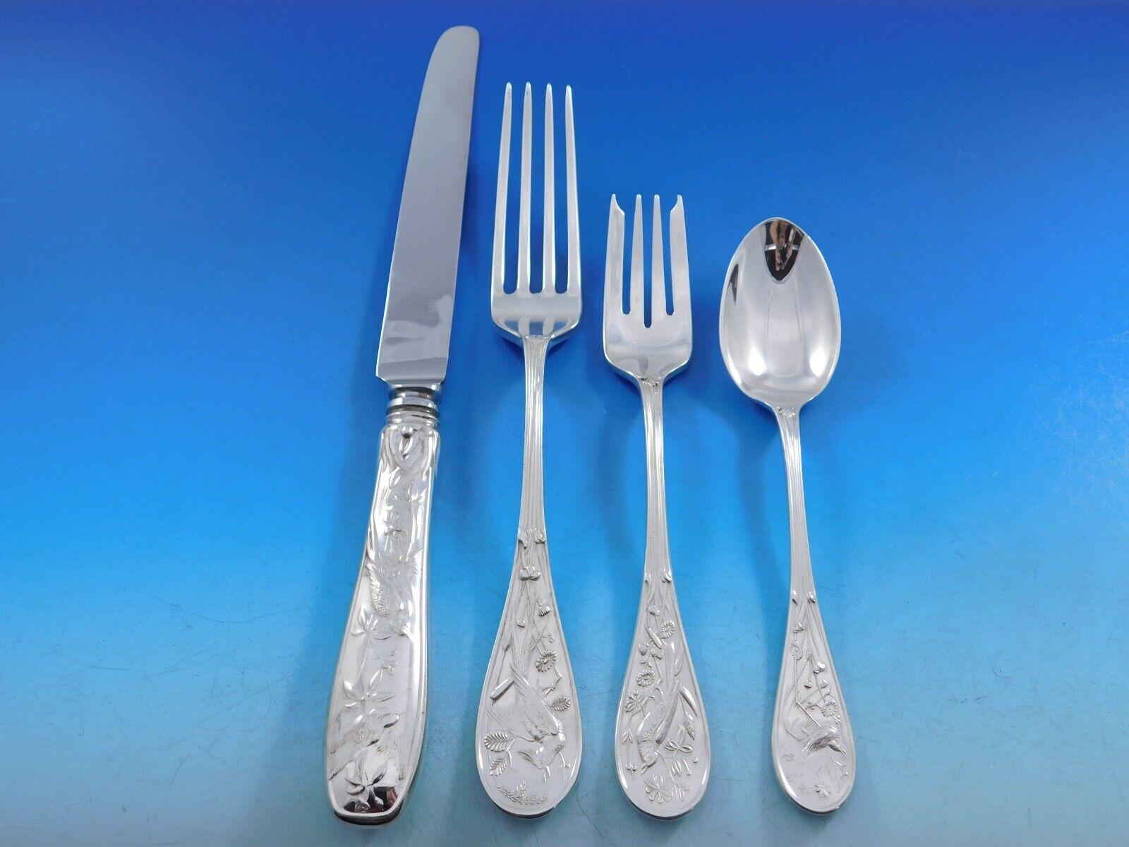 Audubon by Tiffany & Co Sterling Silver Flatware Set Service 56 pcs Birds Dinner In Excellent Condition In Big Bend, WI