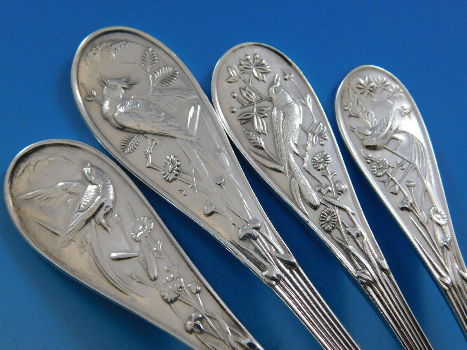 Audubon by Tiffany Co. Sterling Silver Flatware Set Service Birds 54 Pcs Dinner In Excellent Condition In Big Bend, WI