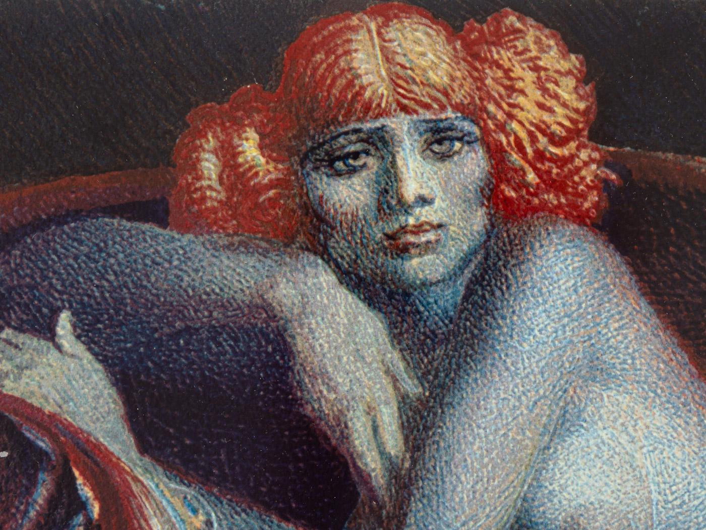 Woman on Chaiselongue Nude Color Lithograph Framed Erotic Ernst Fuchs signed In Good Condition In Neuss, NW