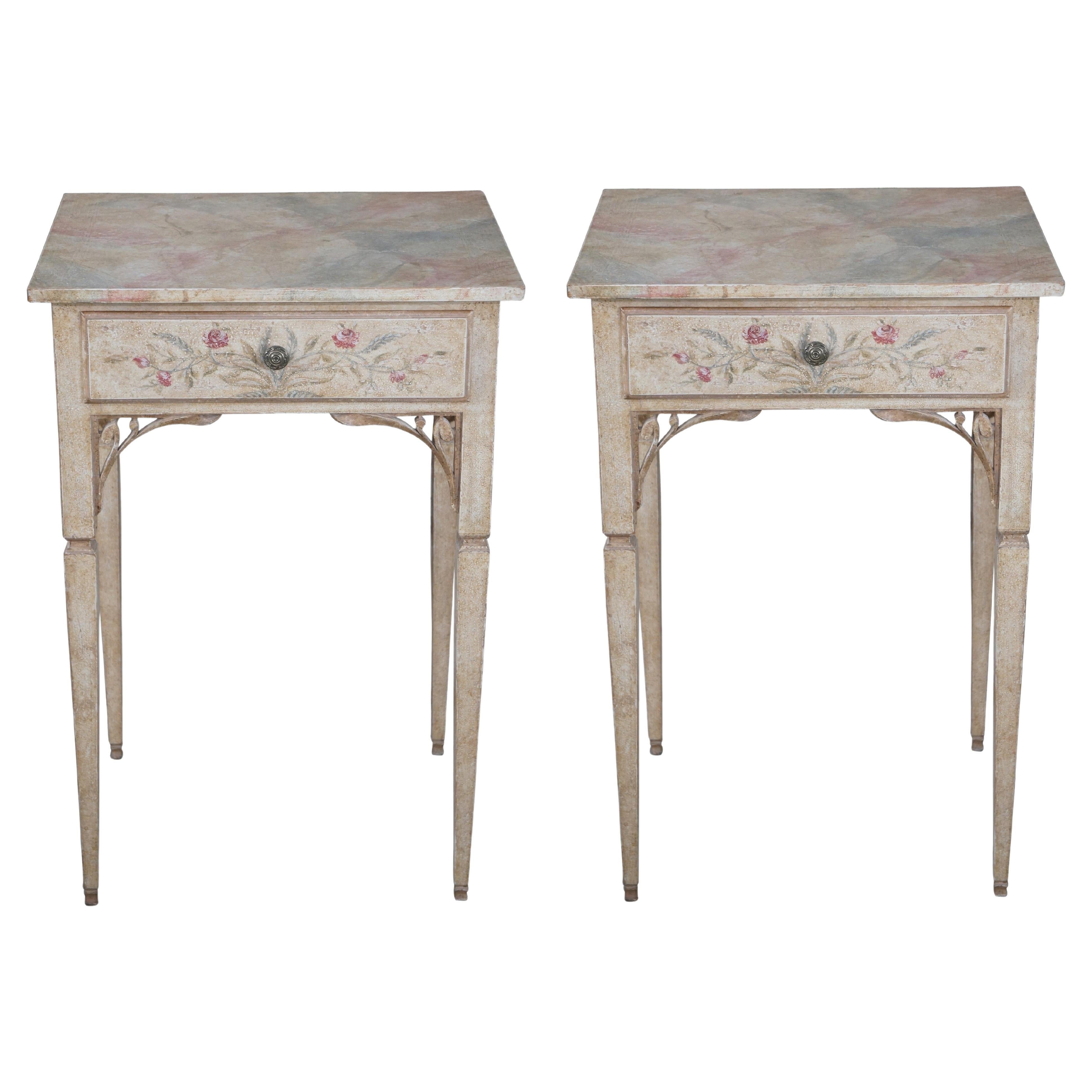 Auffray & Co Country French Painted Bedside End Tables Nightstand Provincial