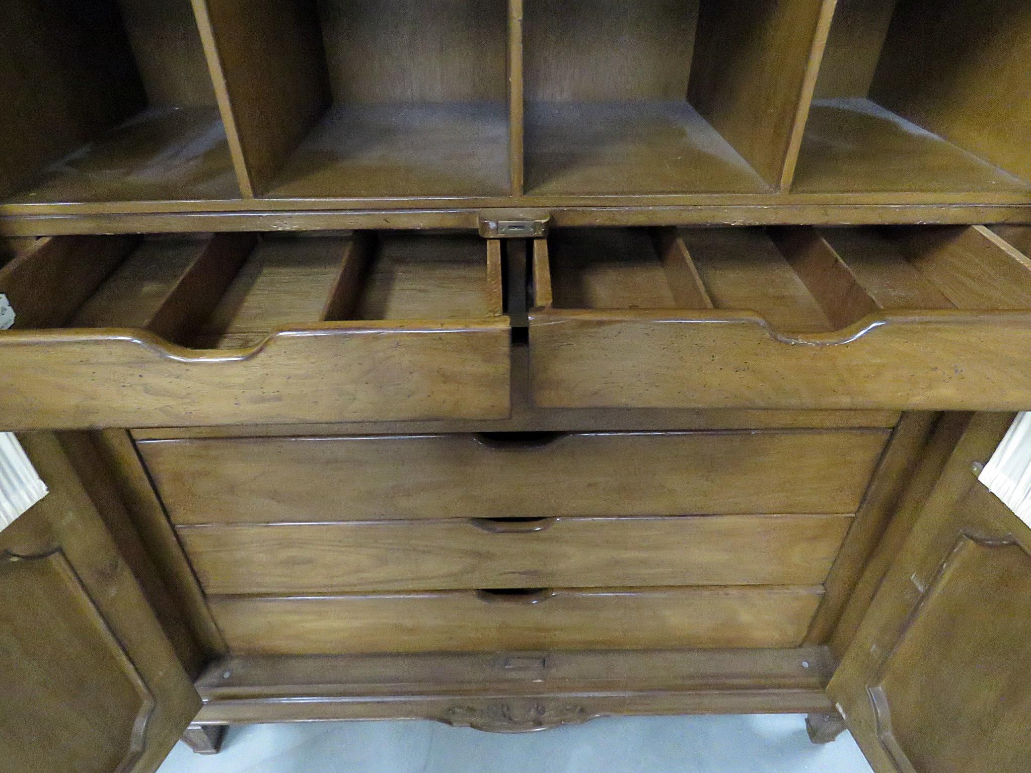 20th Century Signed French Country Walnut Armoire with Fitted Drawers and Shoe Cubbies