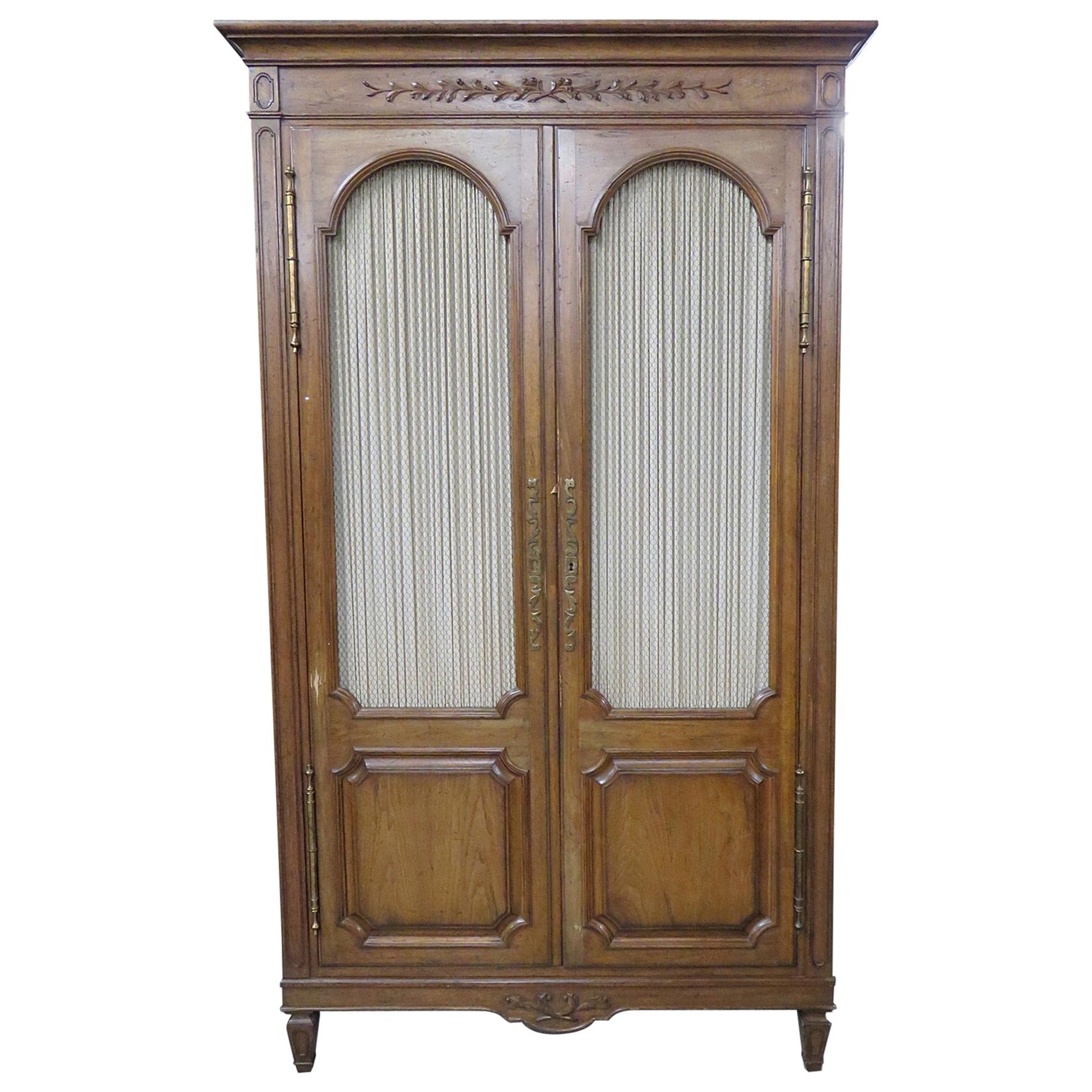 Signed French Country Walnut Armoire with Fitted Drawers and Shoe Cubbies