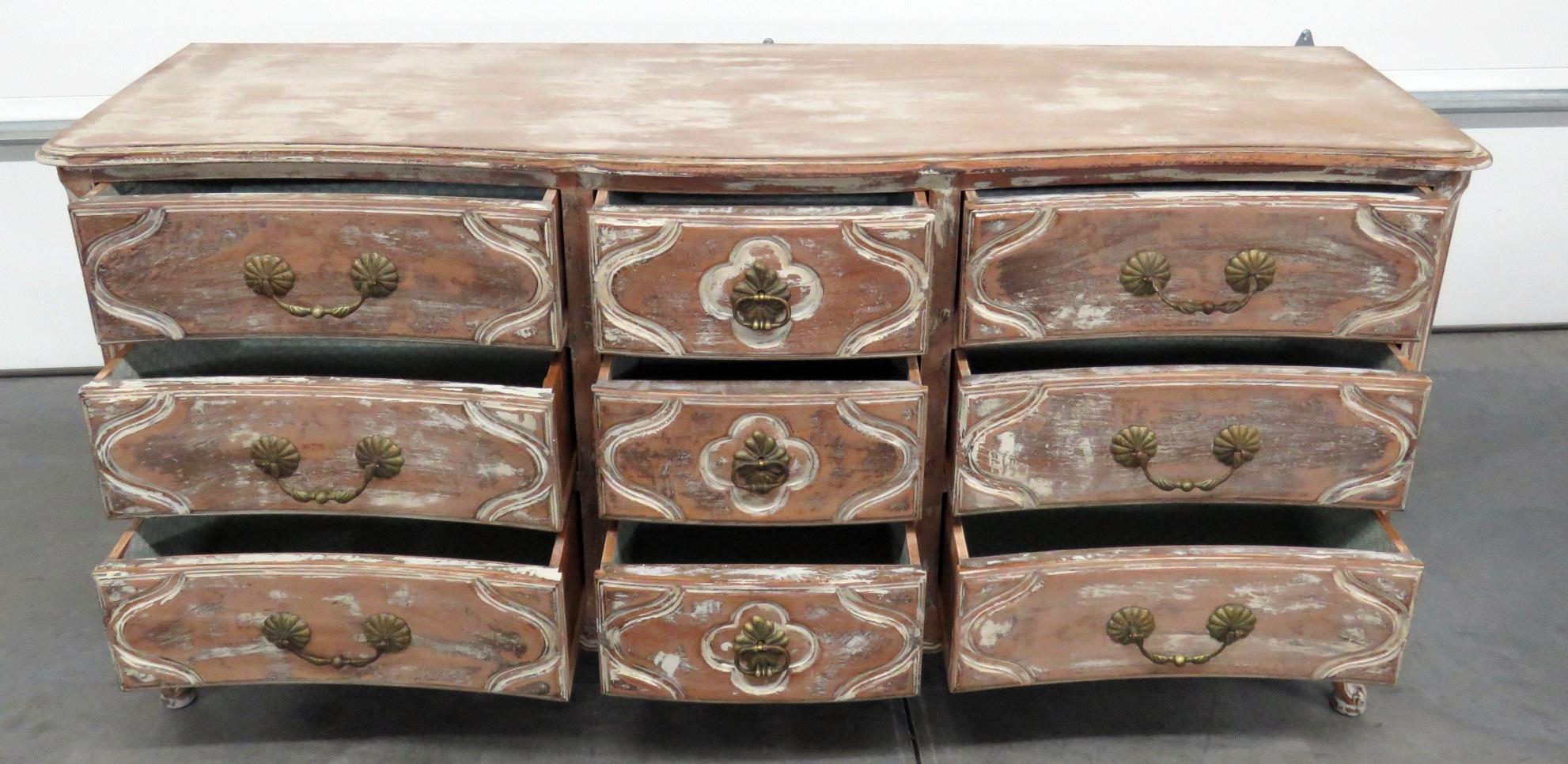 Signed Auffray Country French Louis XV Distressed Painted Triple Dresser 3