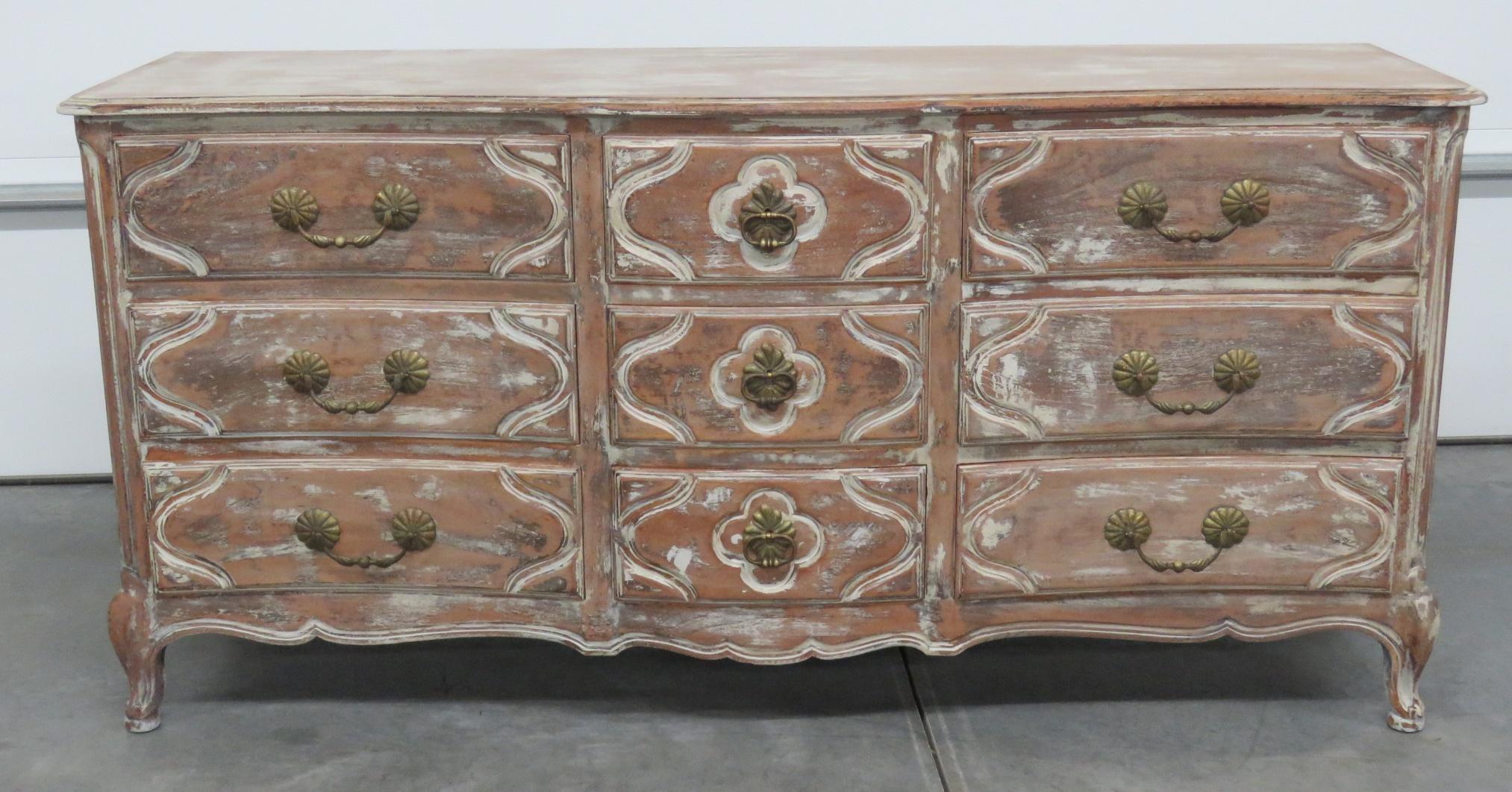 Auffray Country French 9-drawer distressed painted dresser.