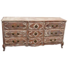 Signed Auffray Country French Louis XV Distressed Painted Triple Dresser