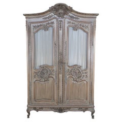 Retro Auffray Country French Louis XV Provincial Linen Press Wardrobe TV Armoire