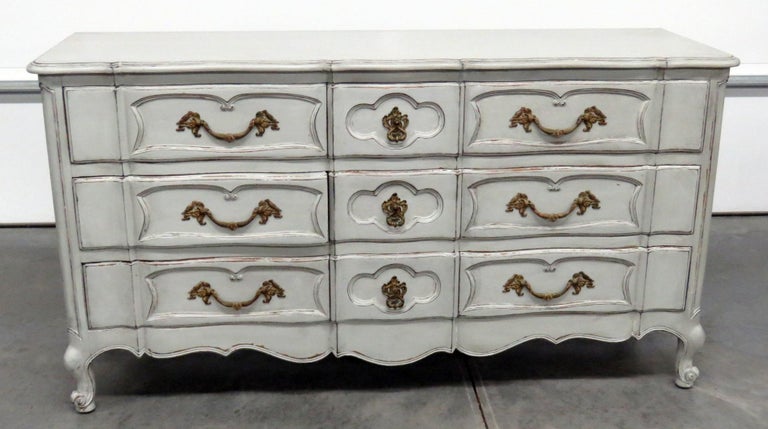 Auffray style 9-drawer distressed paint decorated dresser.
