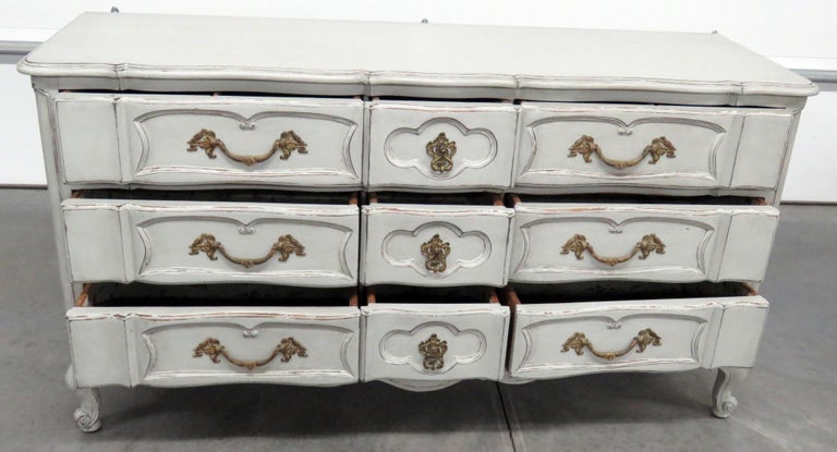 French Louis XV Country Auffray Style Paint Decorated Triple Dresser For Sale 2