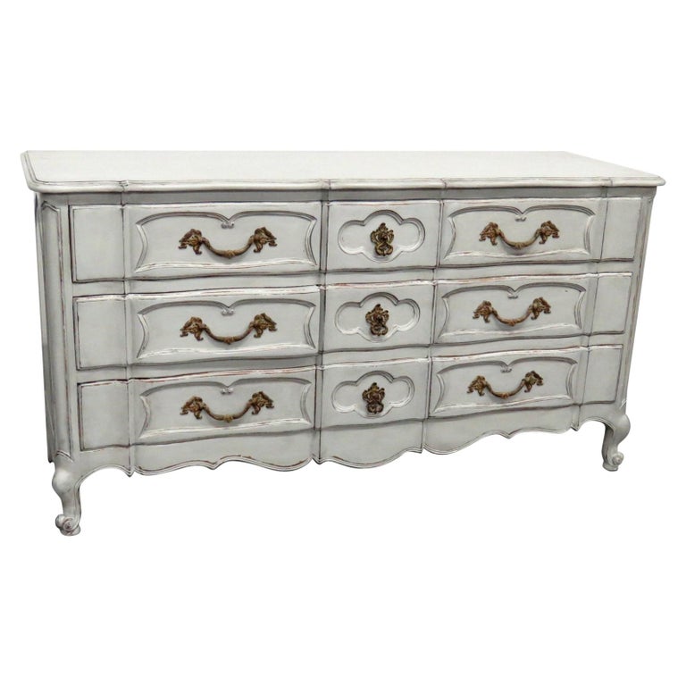 French Louis XV Country Auffray Style Paint Decorated Triple Dresser For Sale